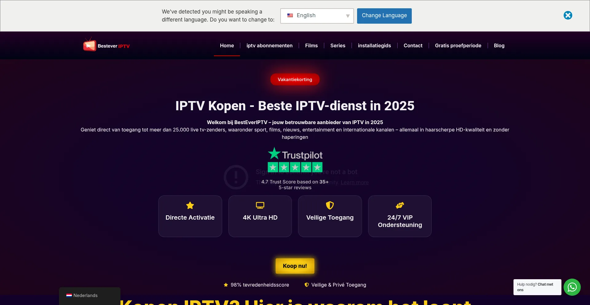 Website screenshot of Besteveriptv.com