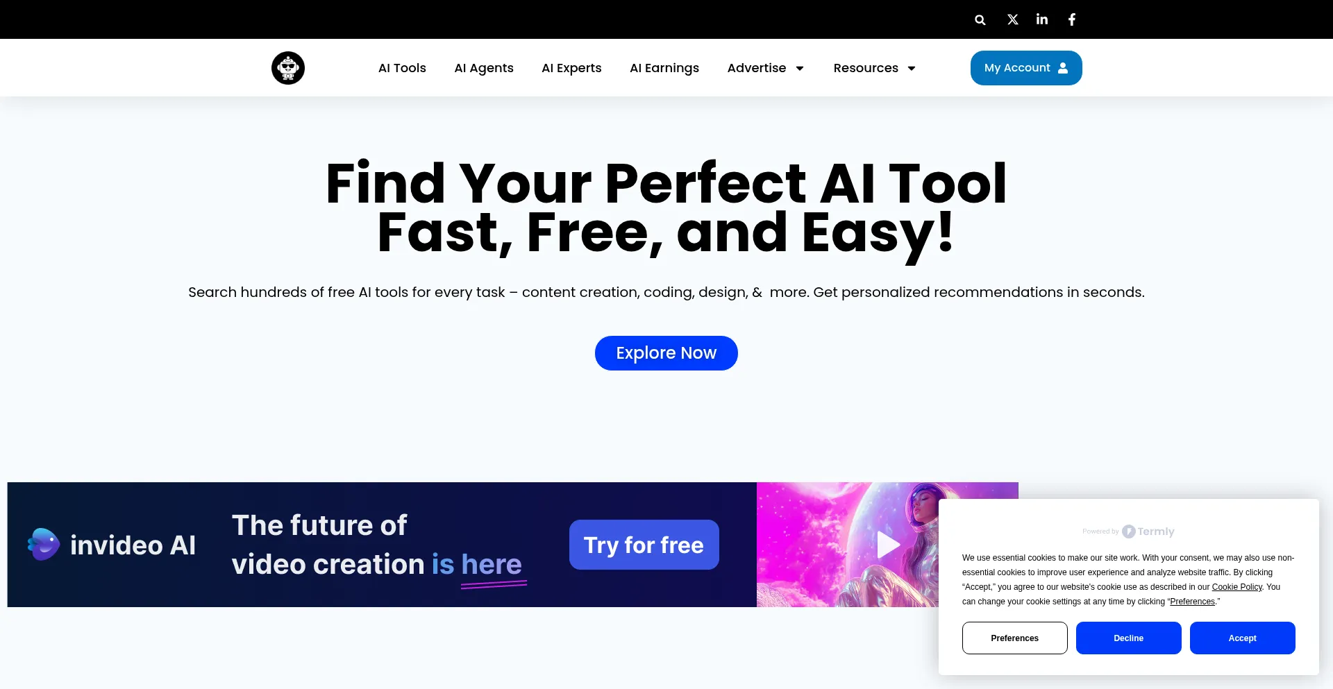 Website screenshot of Bestfreeaitools.io