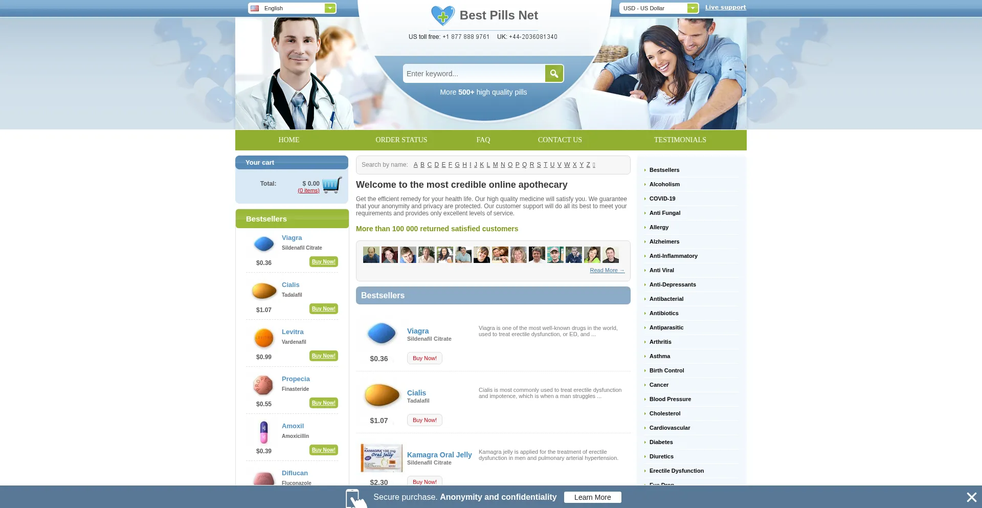 Website screenshot of Bestpillsnetwork.com