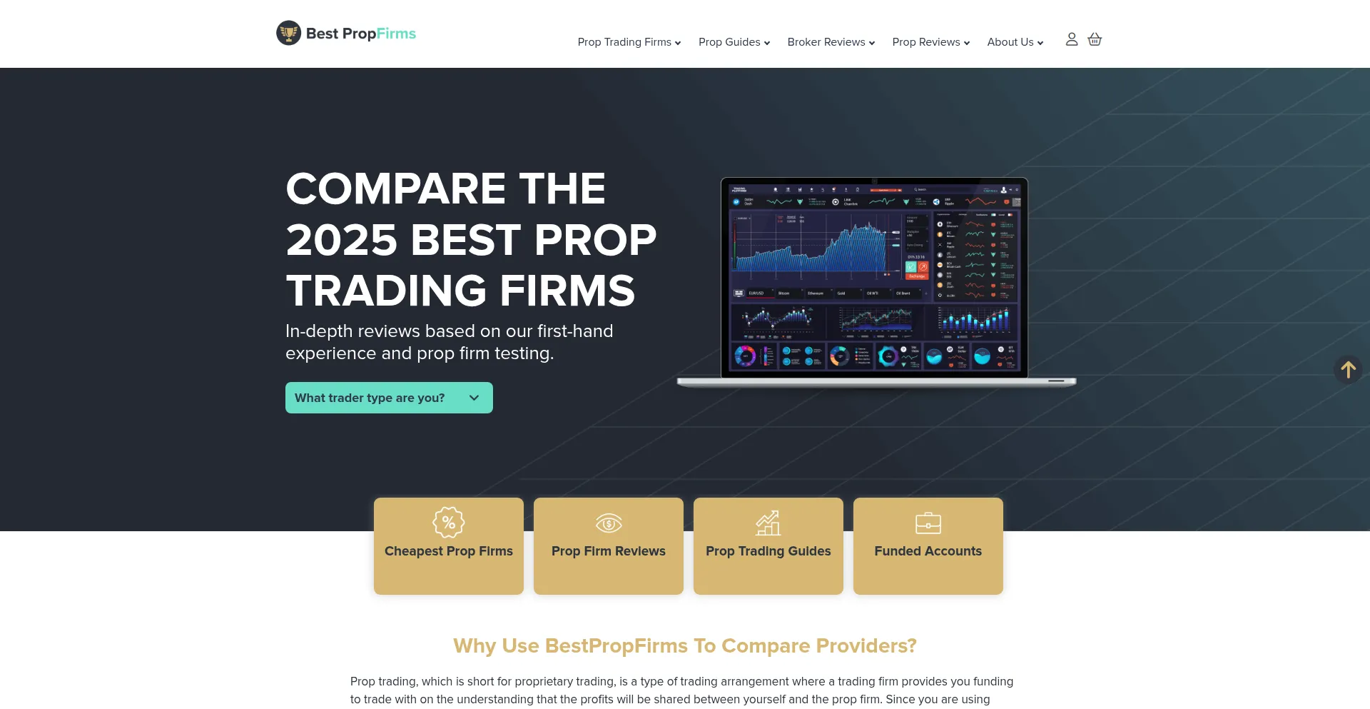 Website screenshot of Bestpropfirms.com