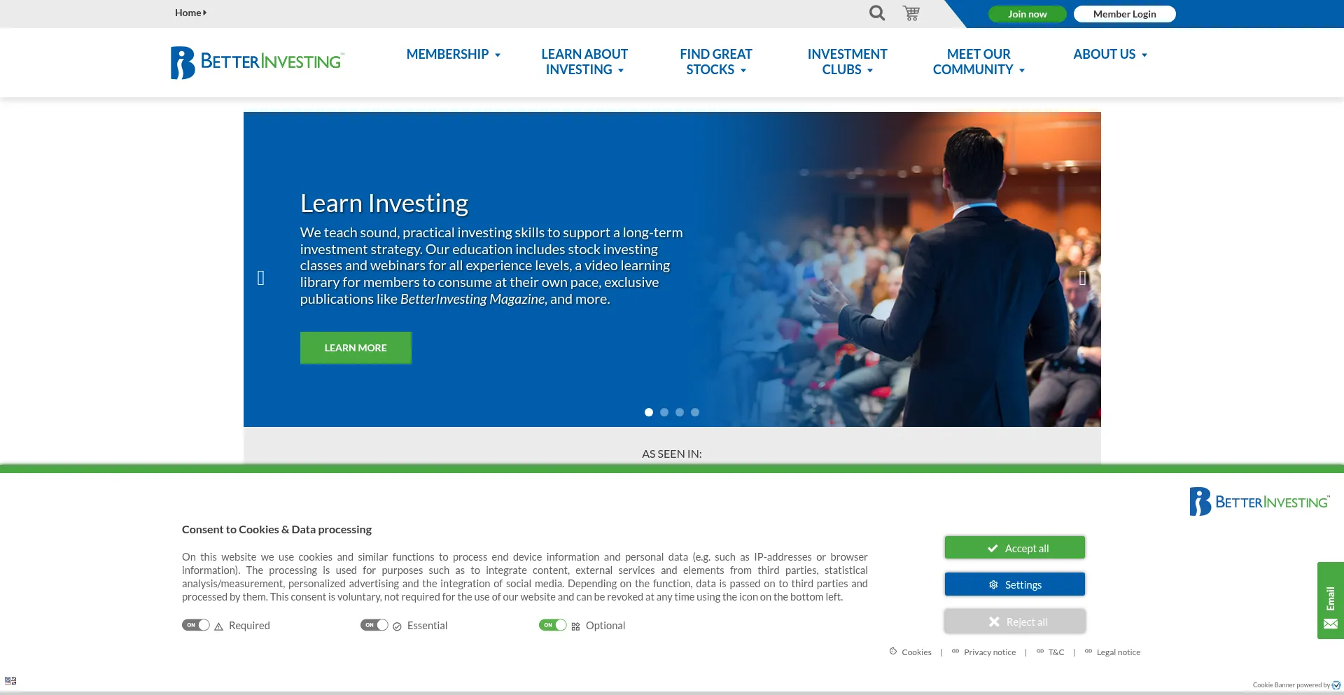 Website screenshot of Betterinvesting.org