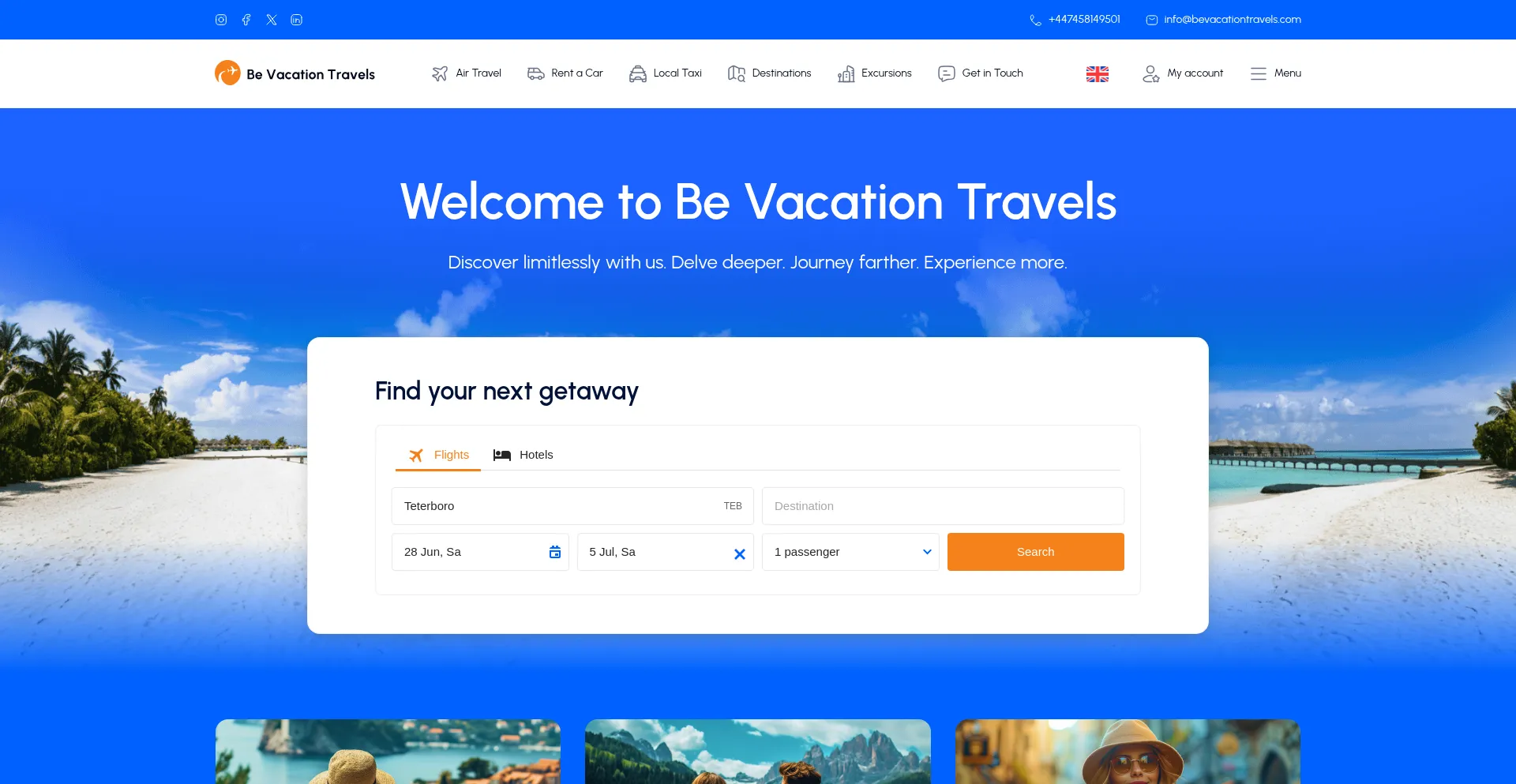 Website screenshot of Bevacationtravels.com