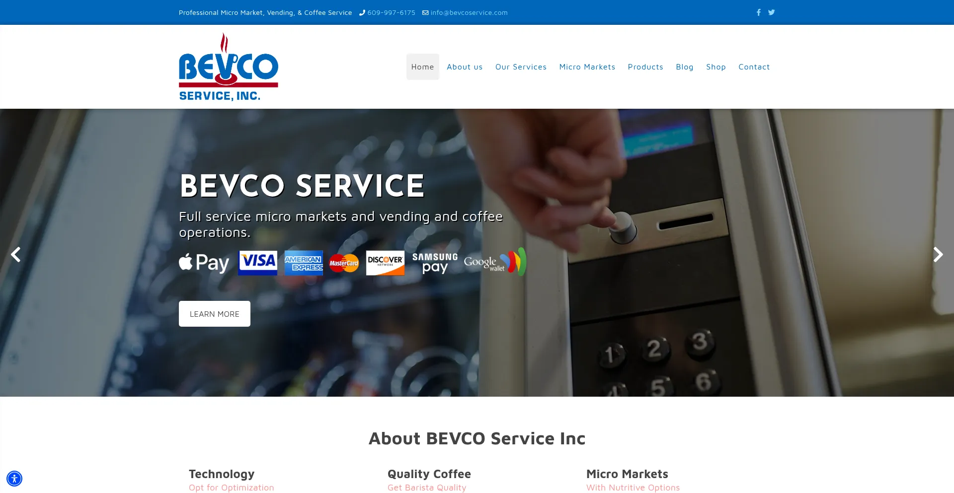 Website screenshot of Bevcoservice.net