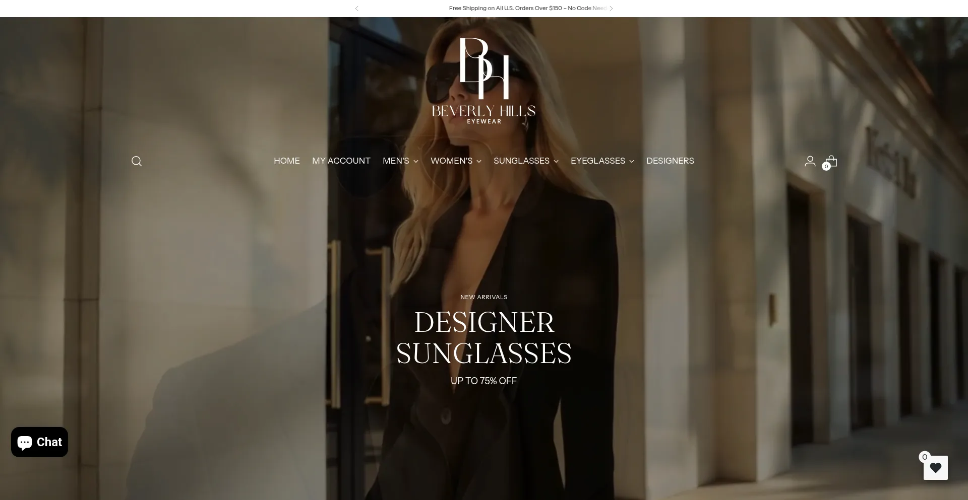 Website screenshot of Beverlyhillseyewear.com
