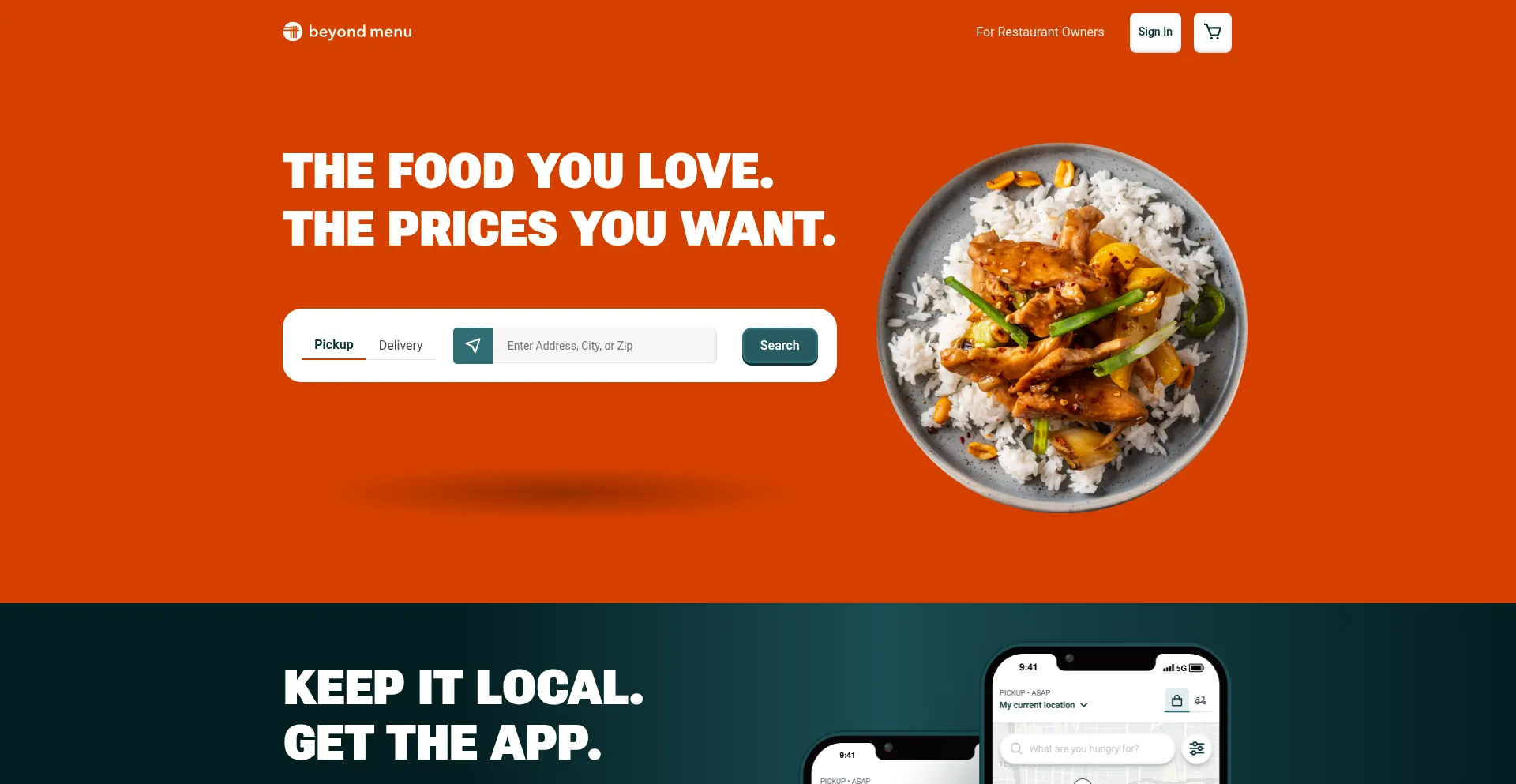 Website screenshot of Beyondmenu.com