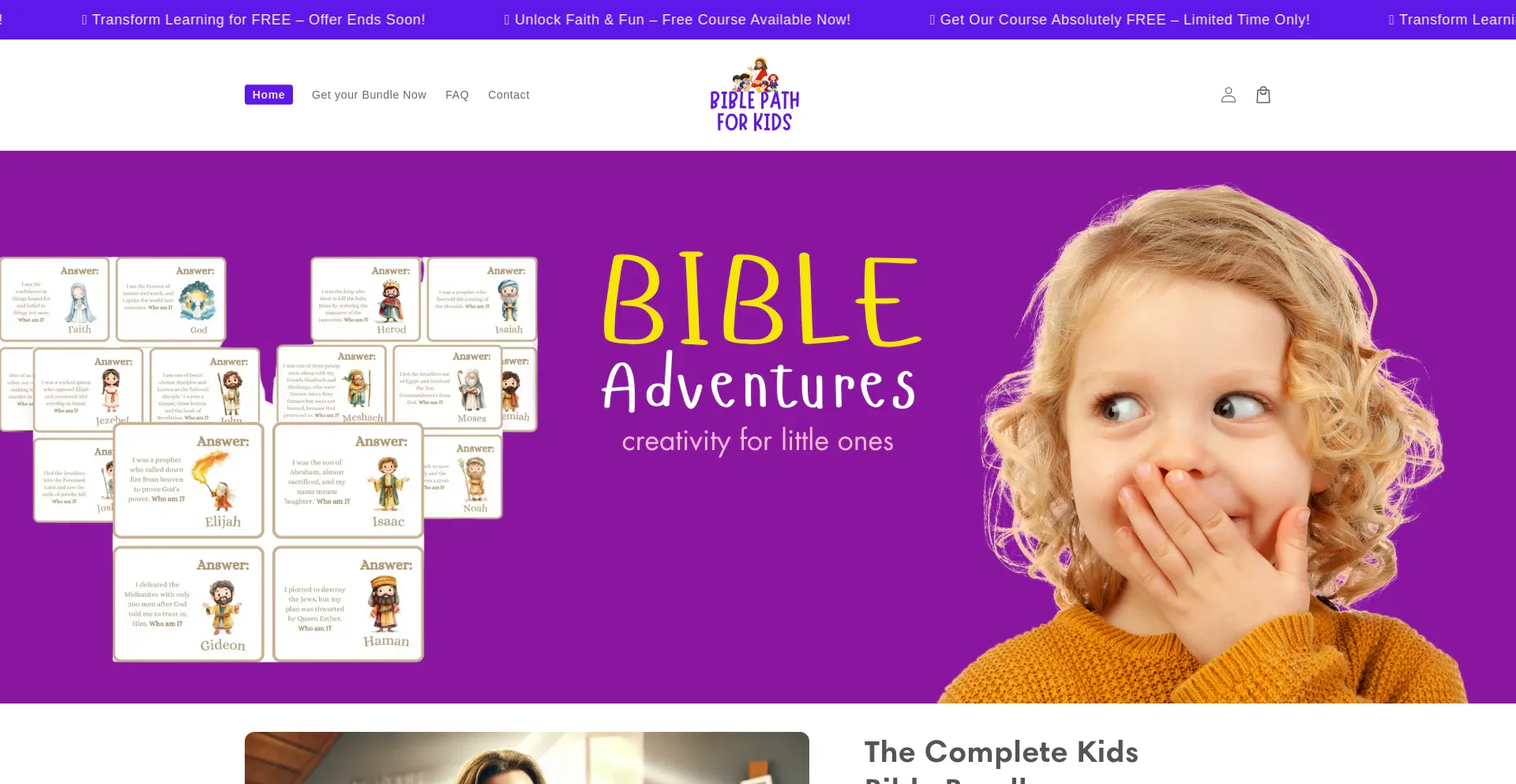 Website screenshot of Biblepathforkids.com