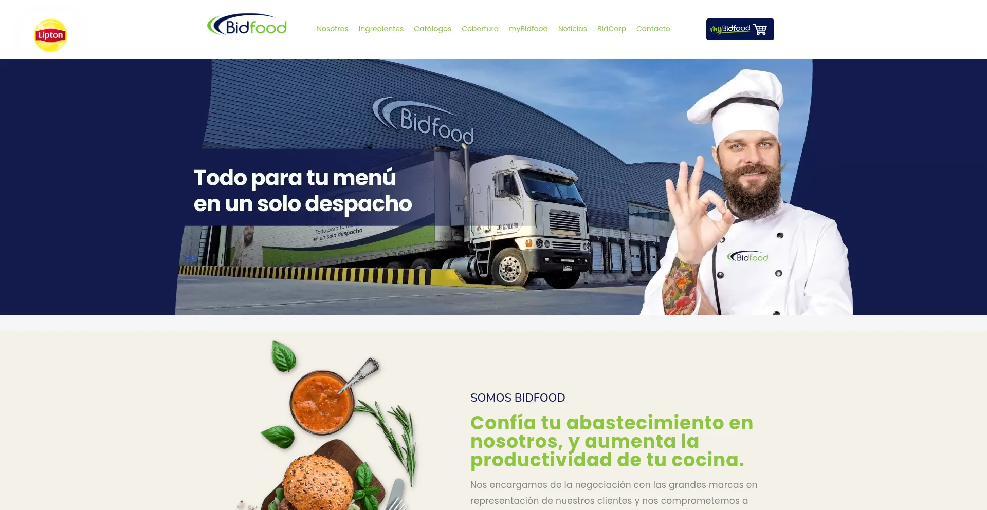 Website screenshot of Bidfood.cl