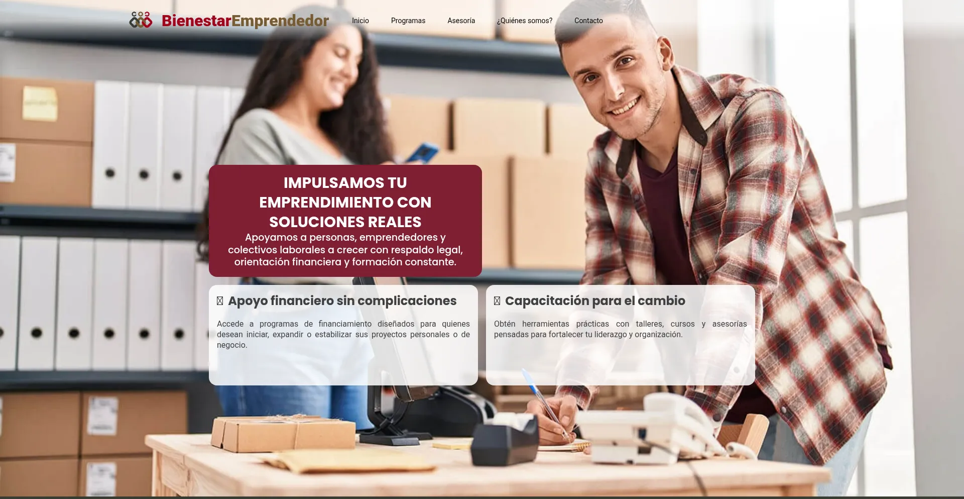 Website screenshot of Bienestaremprendedor.org.mx