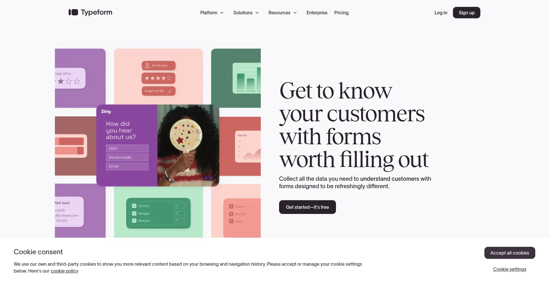 Website screenshot of Bigmond.typeform.com