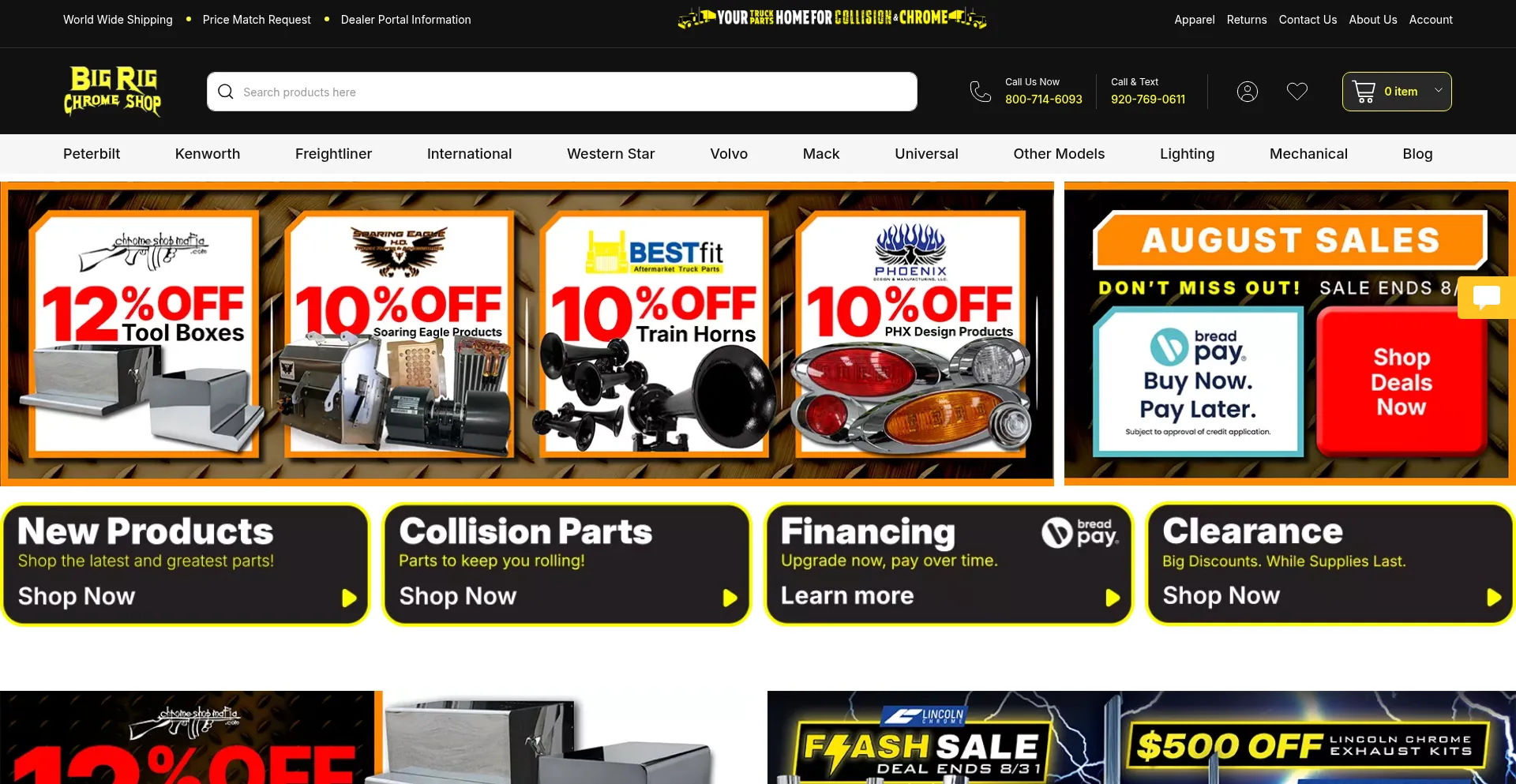 Website screenshot of Bigrigchromeshop.com