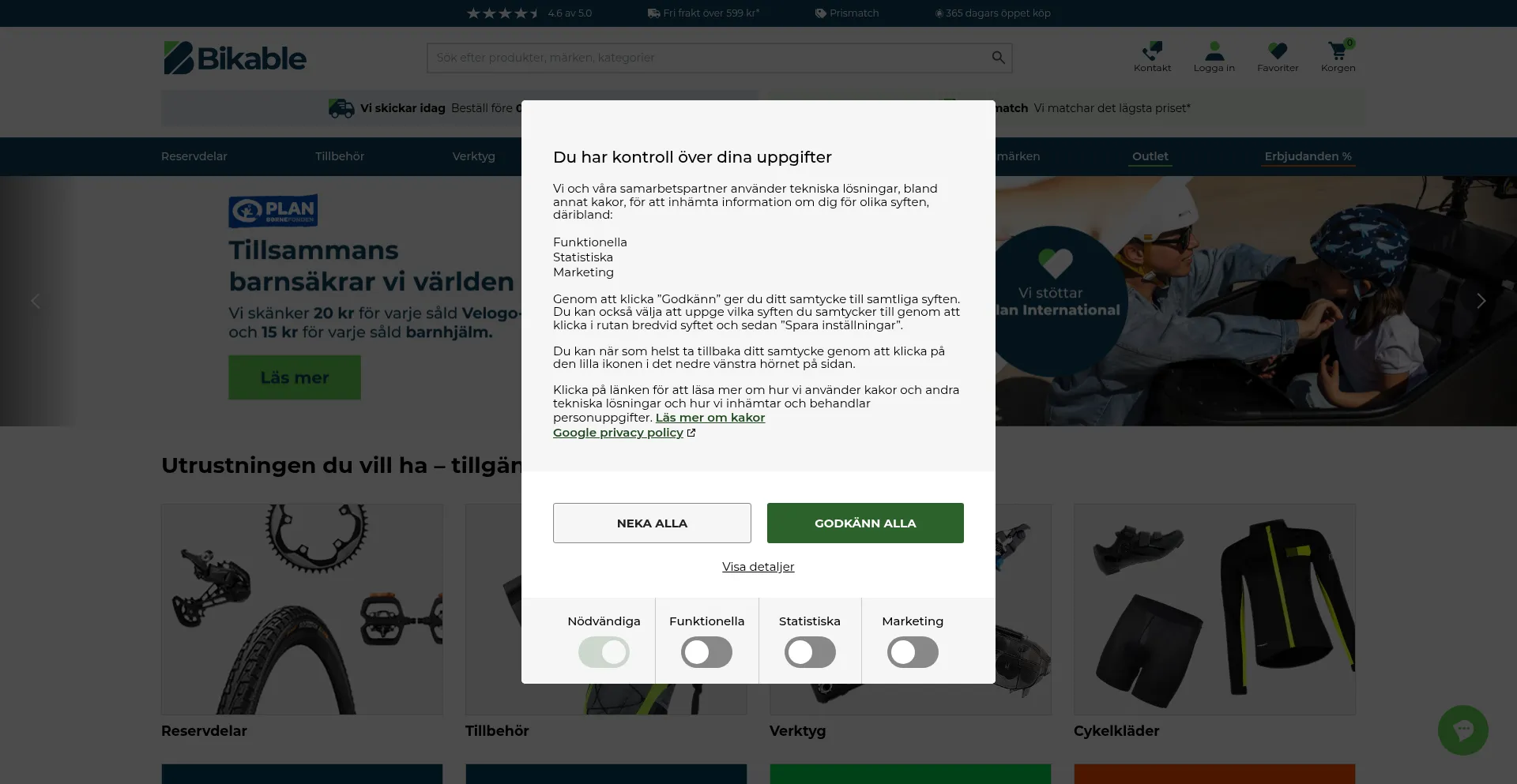 Website screenshot of Bikeable.se
