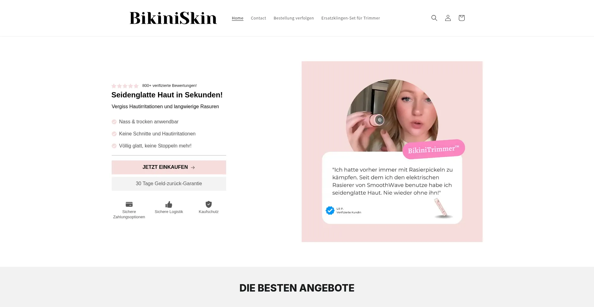 Website screenshot of Bikiniskin.de