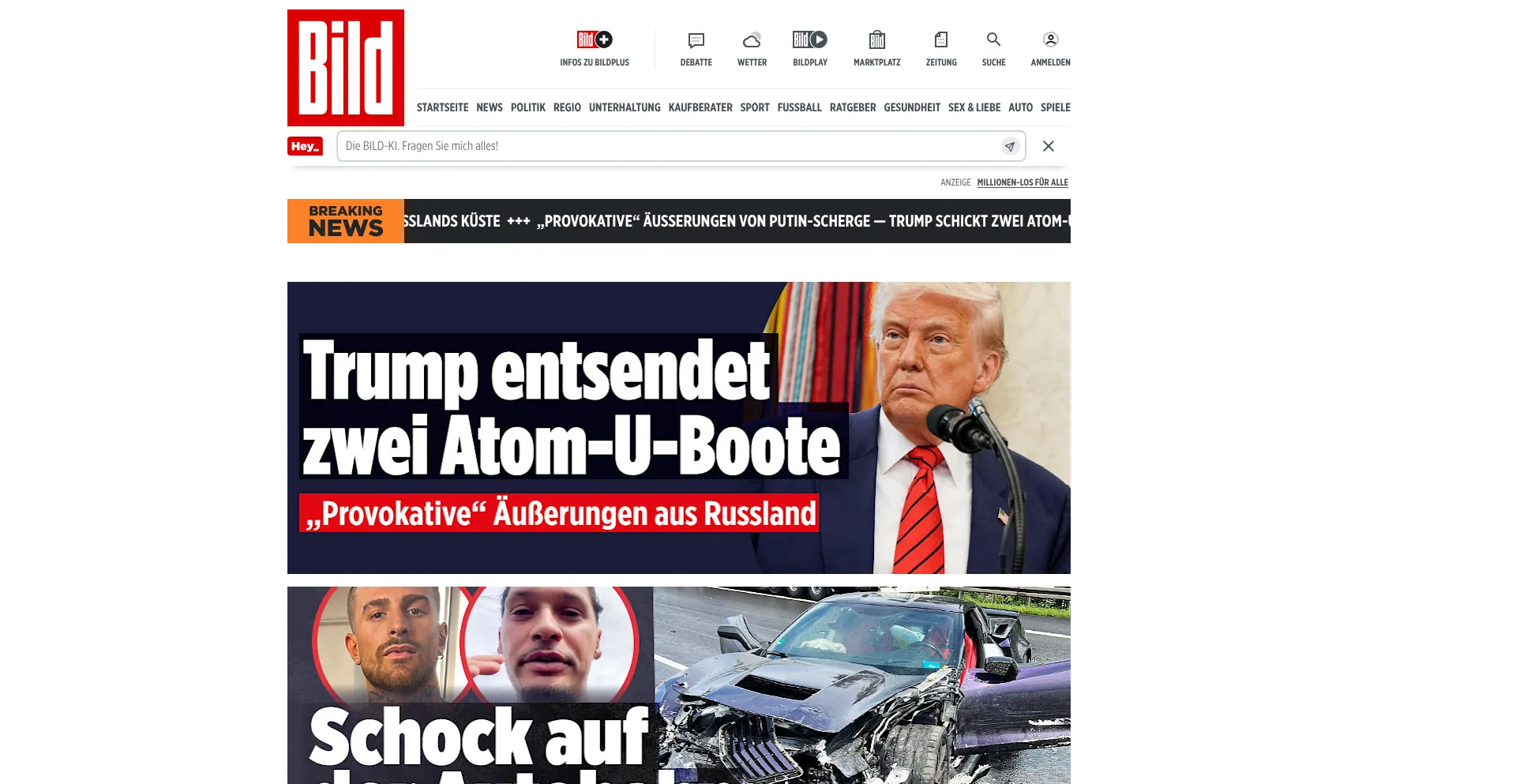Website screenshot of Bild.de
