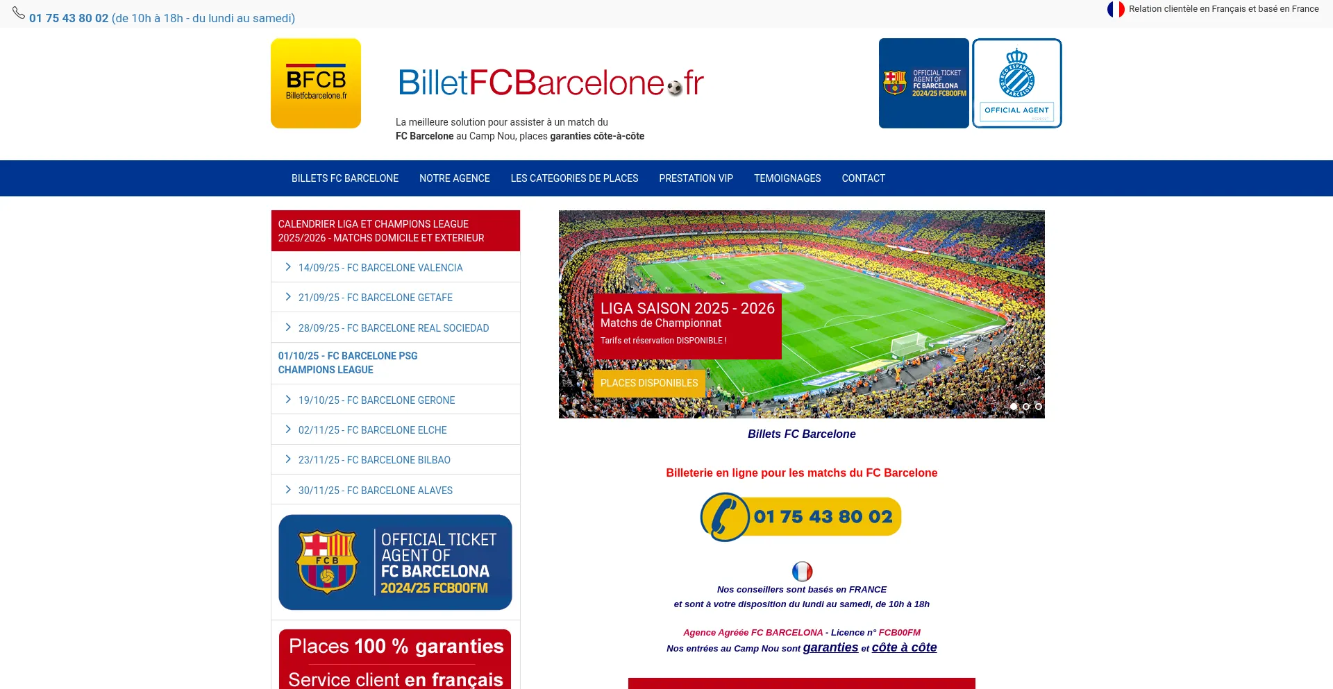 Website screenshot of Billetfcbarcelone.fr