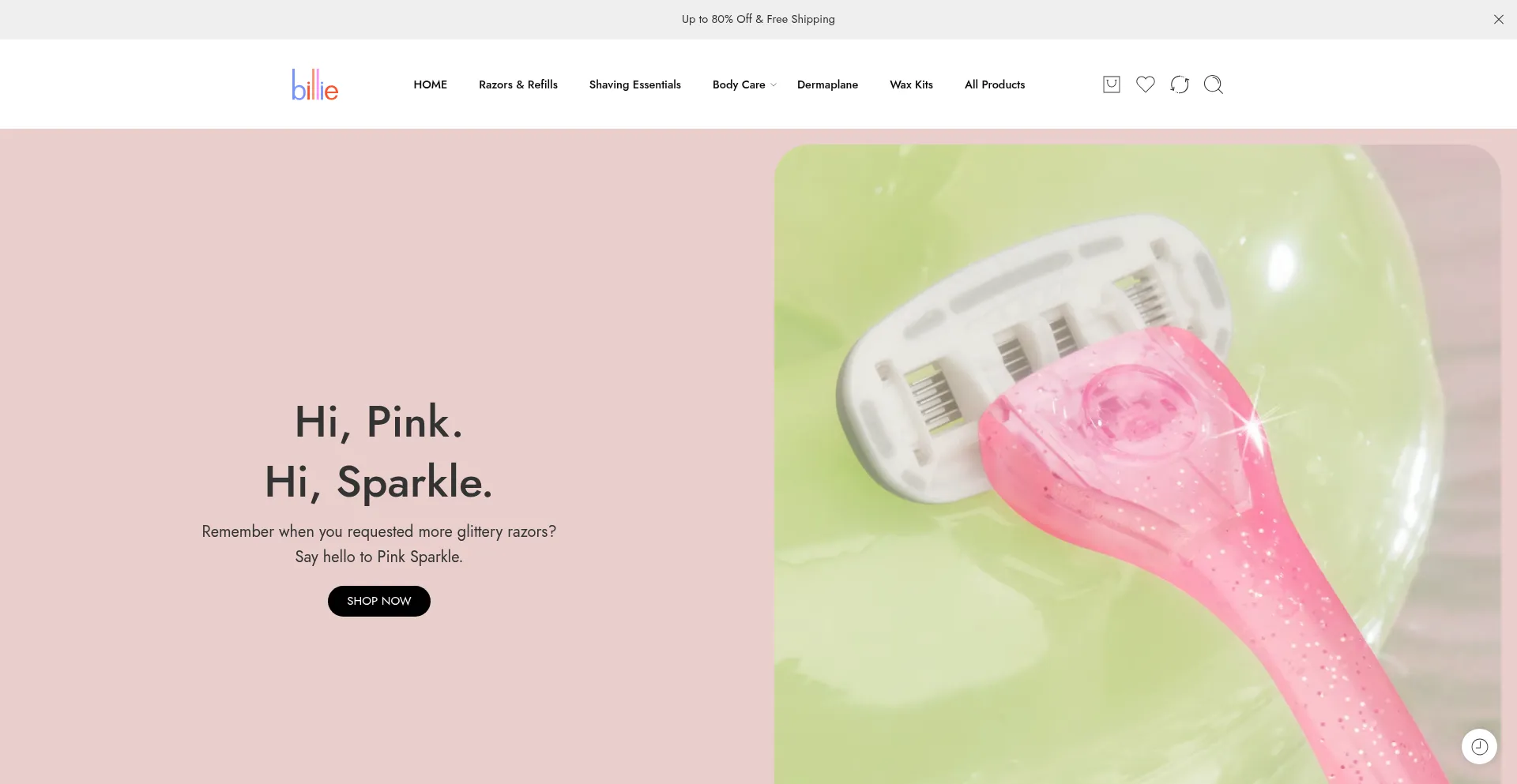 Website screenshot of Billiebare.com