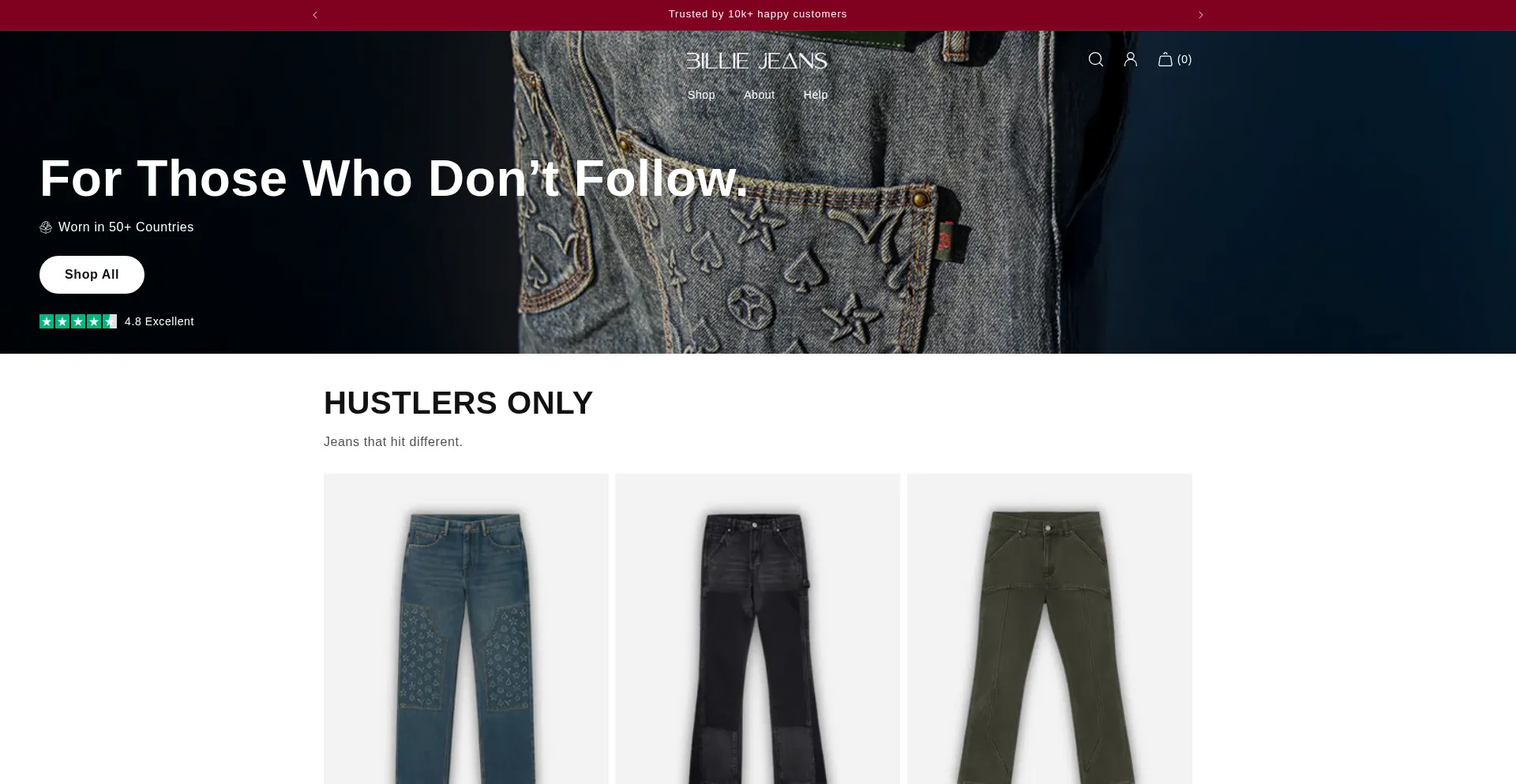 Website screenshot of Billiejeans.eu