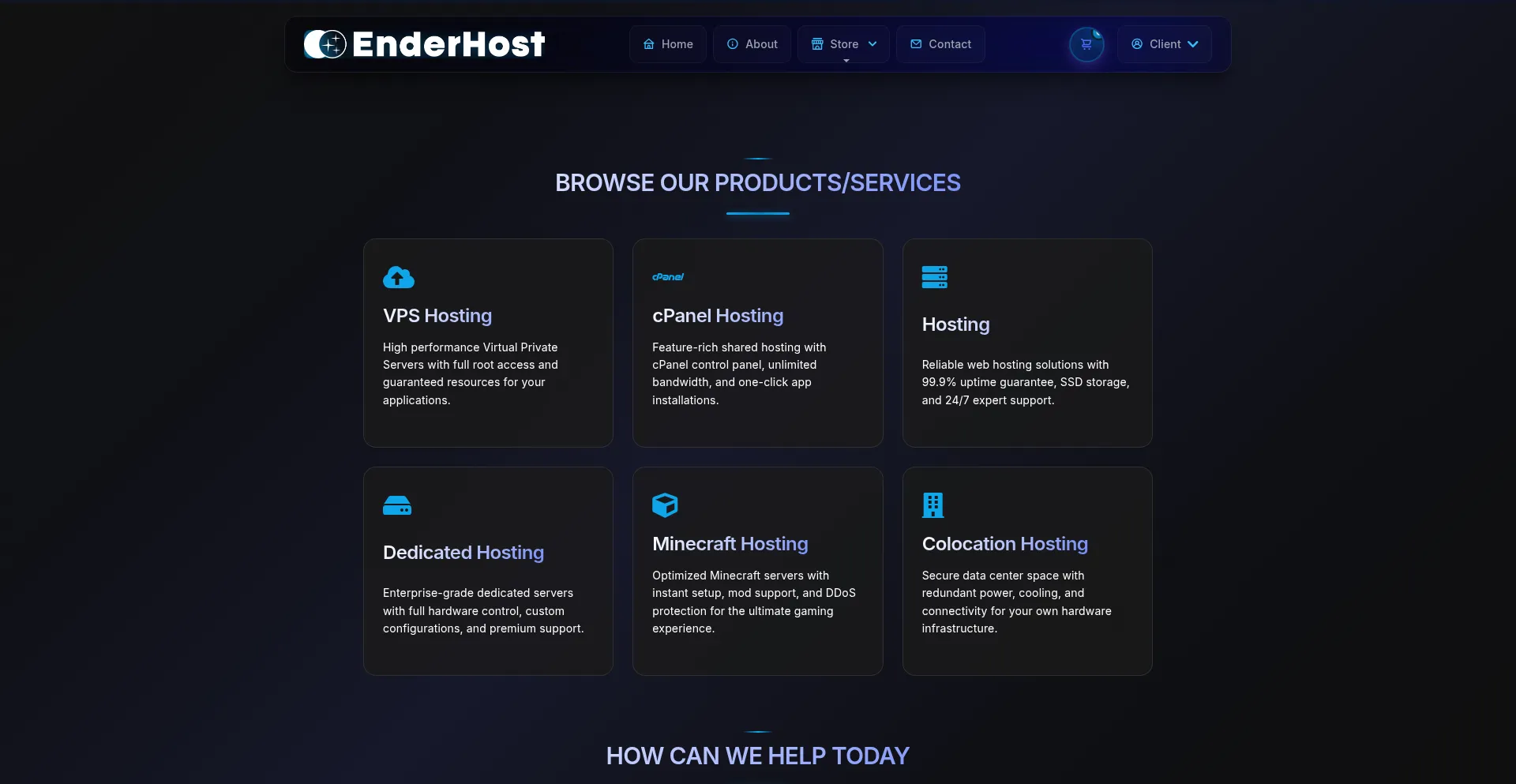 Website screenshot of Billing.enderhost.co