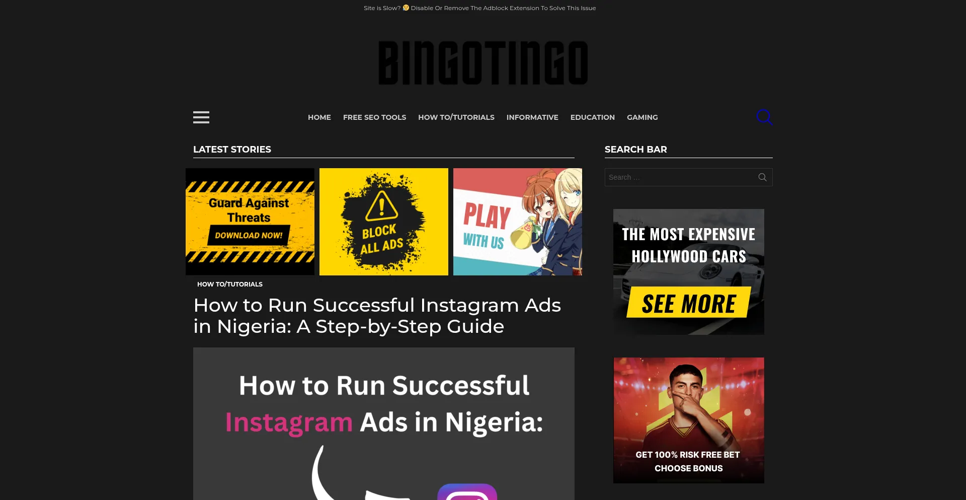 Website screenshot of Bingotingo.com