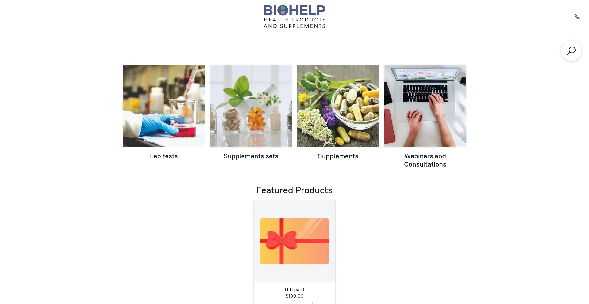 Website screenshot of Biohelp.me