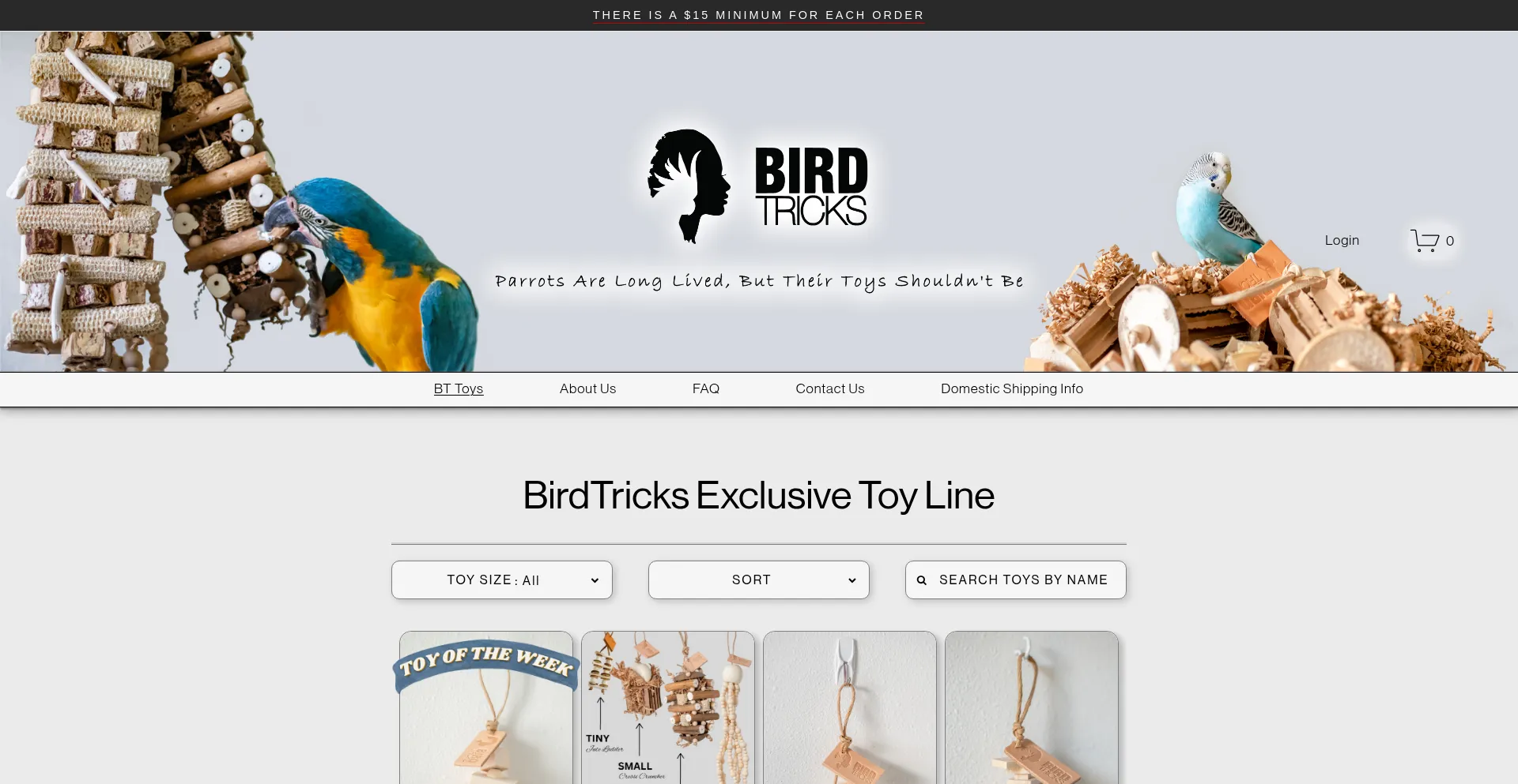 Website screenshot of Birdtrickstoys.com