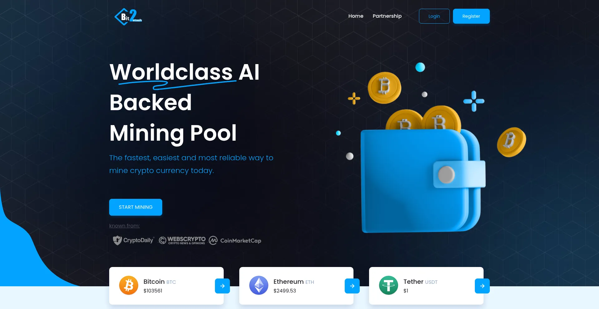 Website screenshot of Bit2stash.com