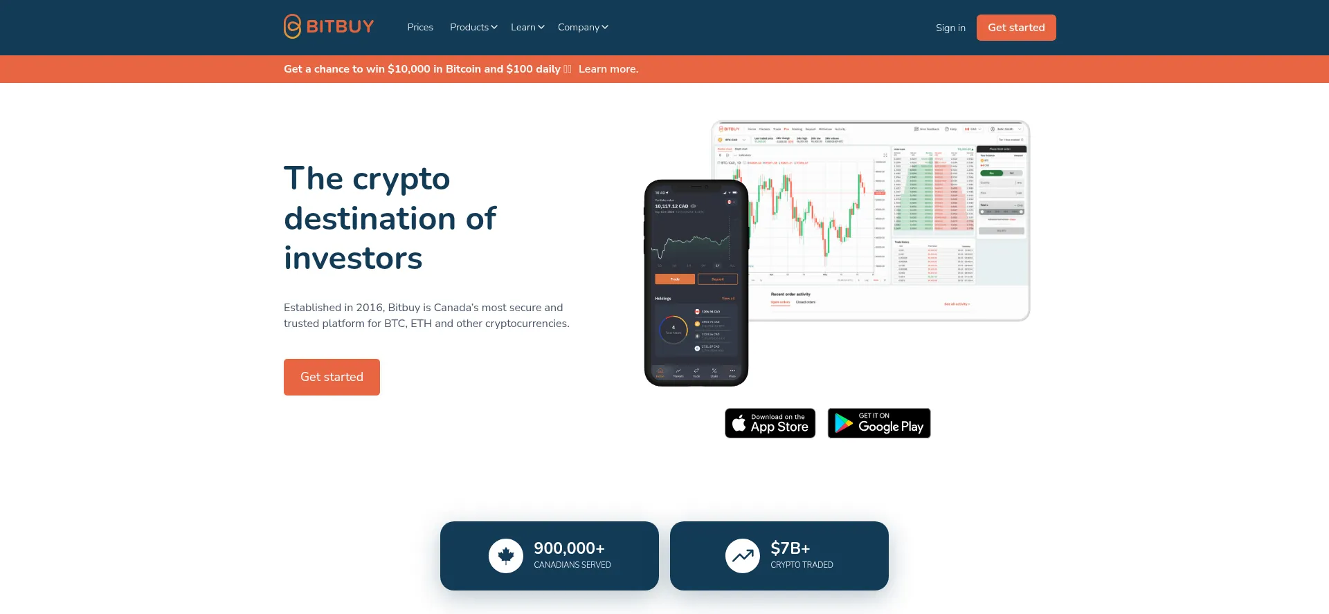 Website screenshot of Bitbuy.ca