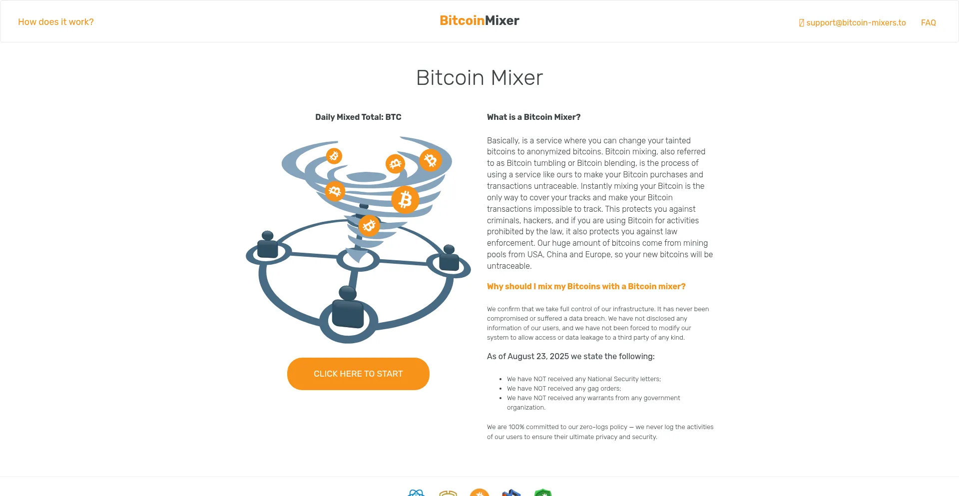 Website screenshot of Bitcoin-mixers.to