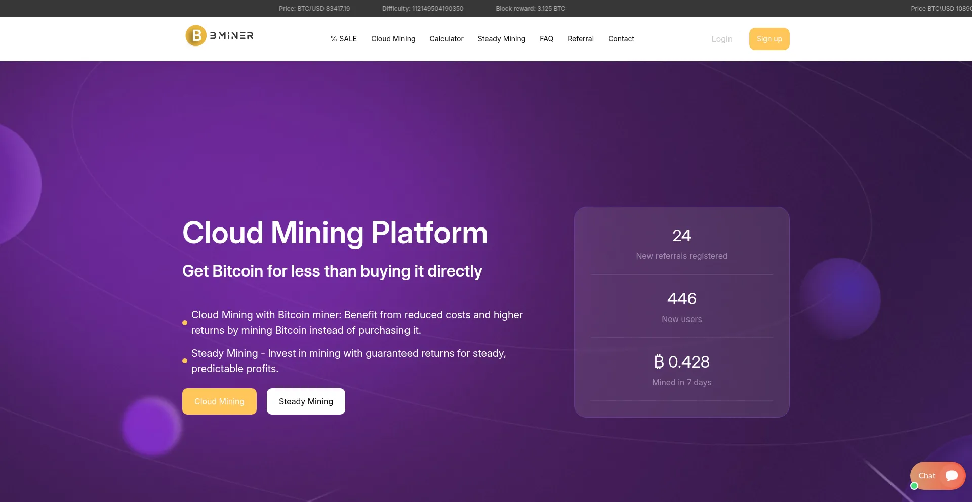 Website screenshot of Bitcoinminer.tech