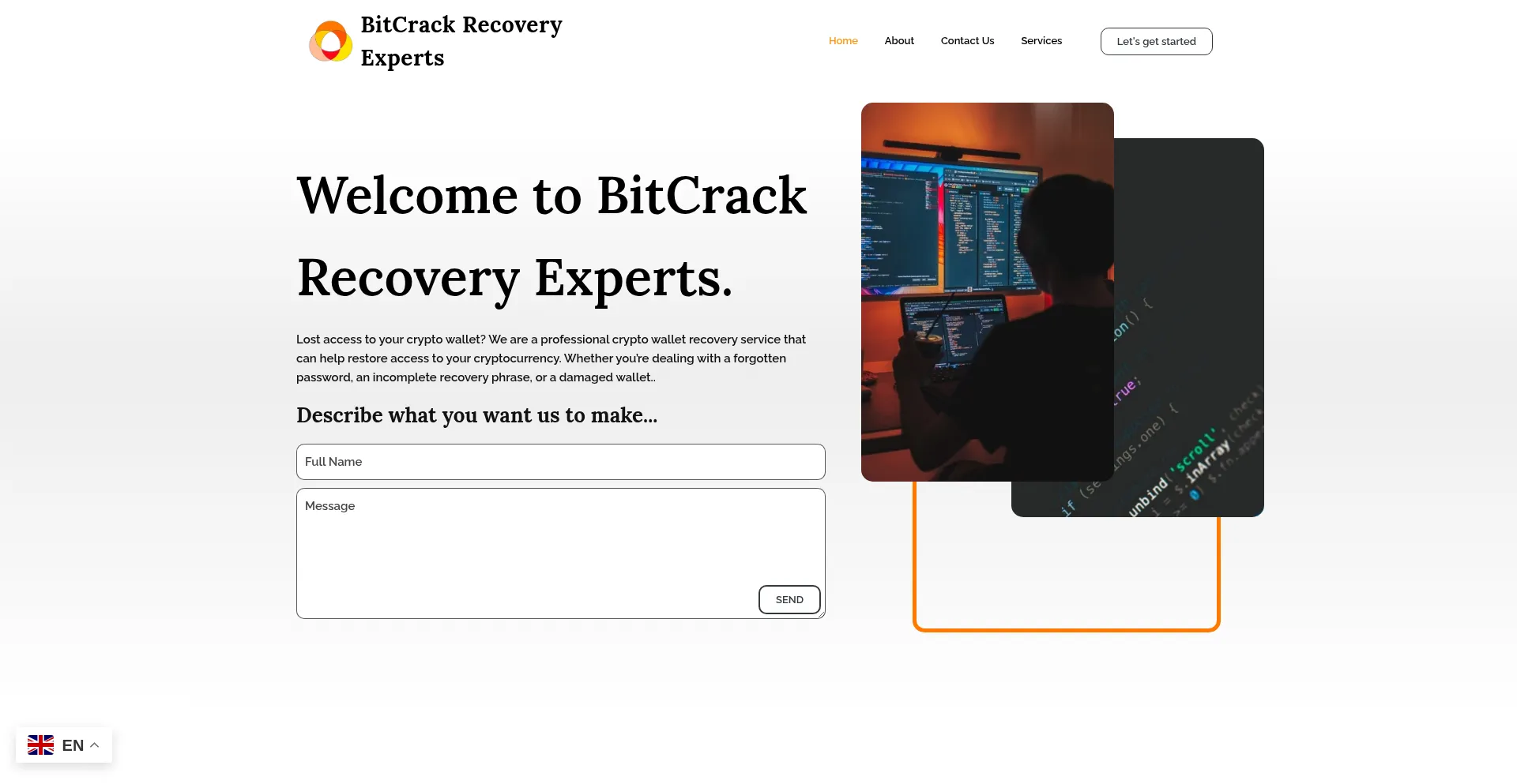 Website screenshot of Bitcrackrecexperts.com