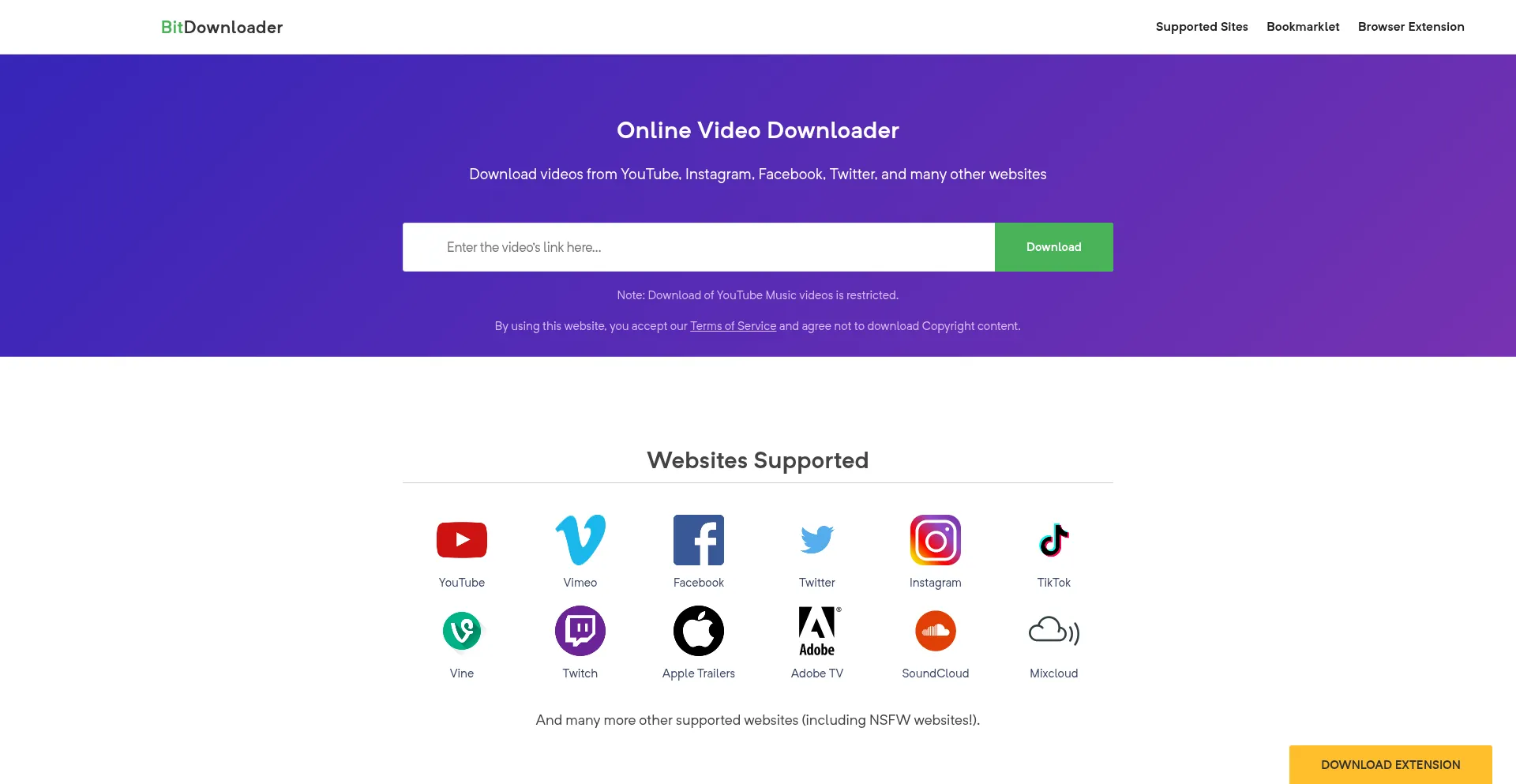 Website screenshot of Bitdownloader.io