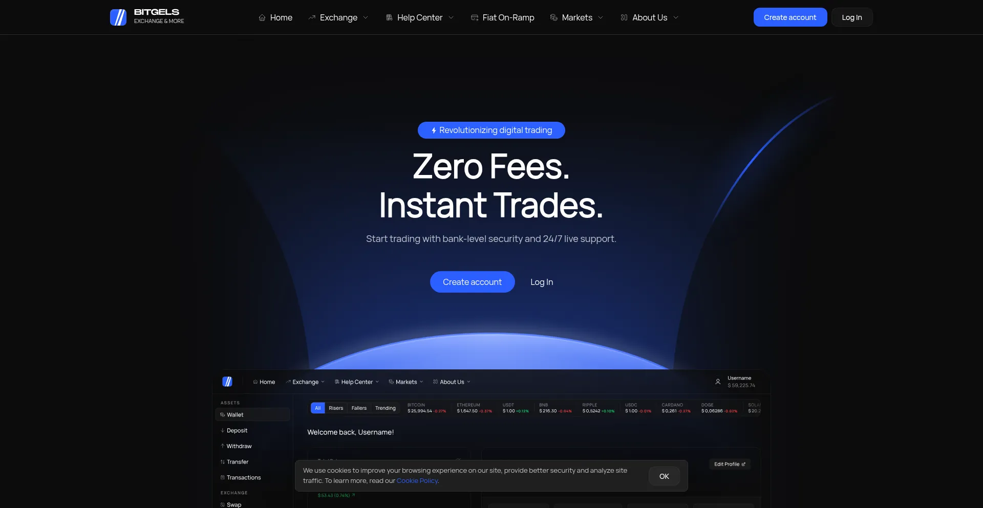 Website screenshot of Bitgels.com