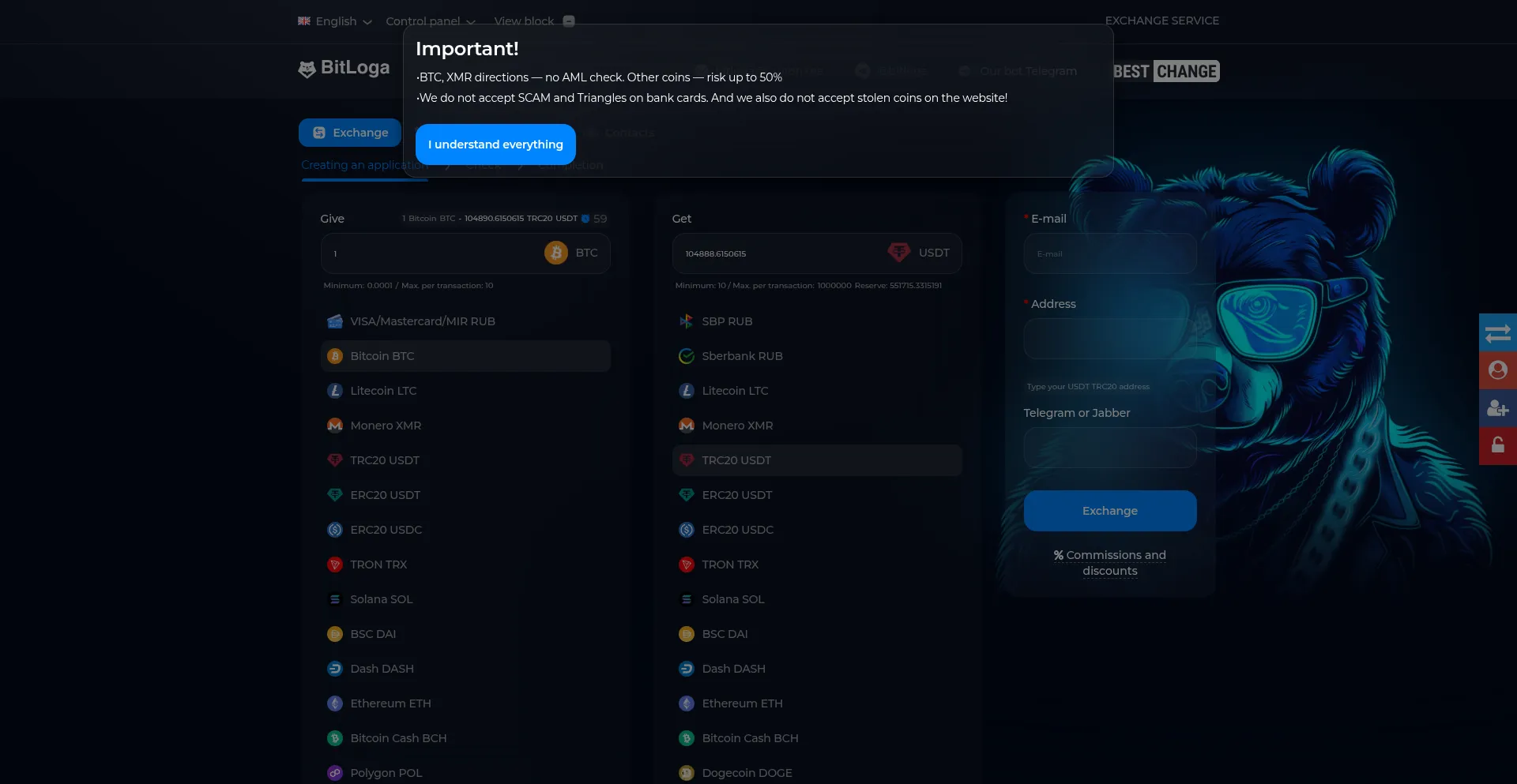 Website screenshot of Bitloga.com