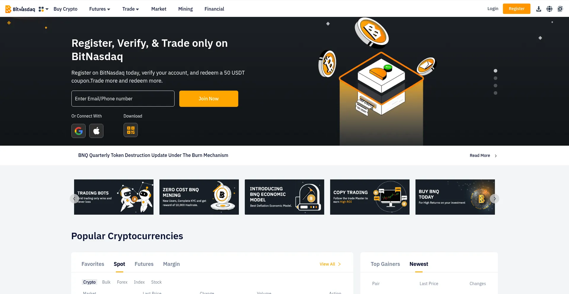 Website screenshot of Bitnasdaq.com