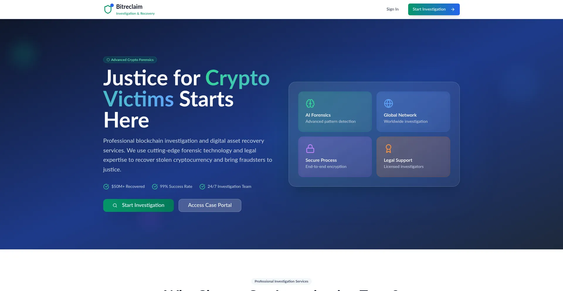 Website screenshot of Bitreclaim.org