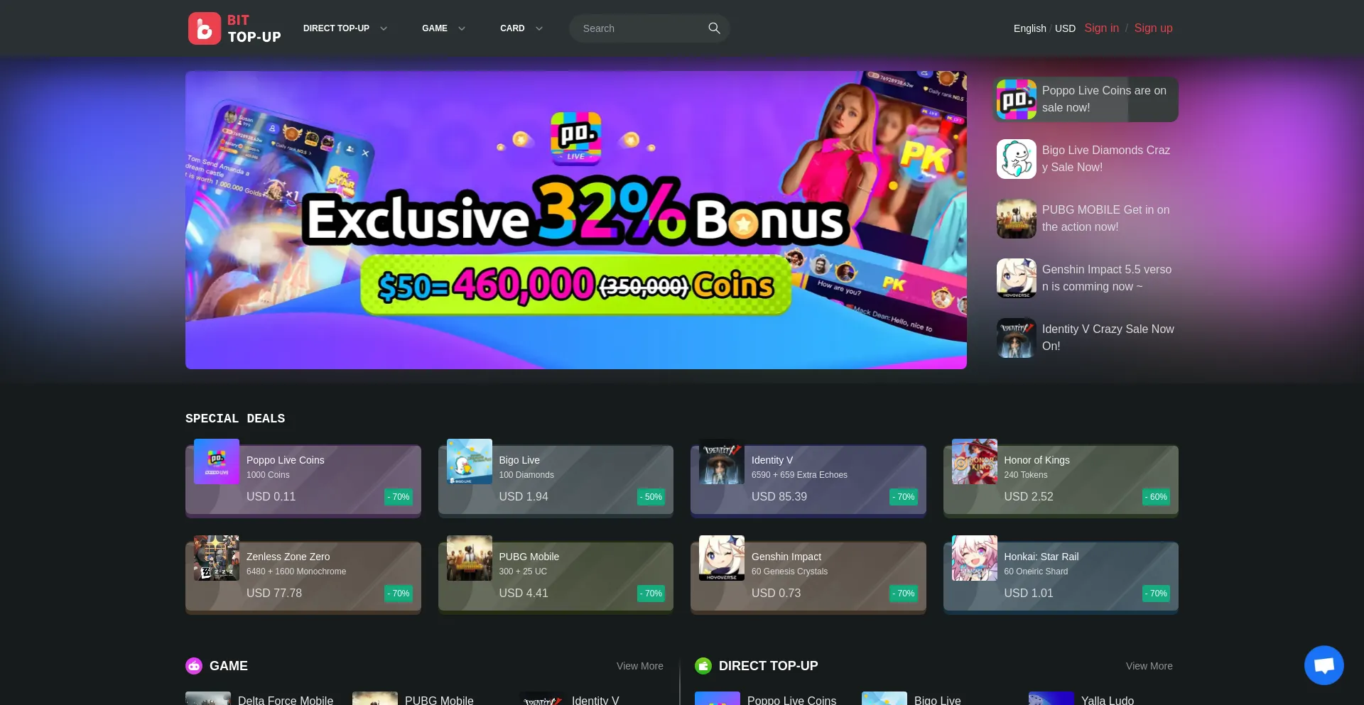Website screenshot of Bittopup.com