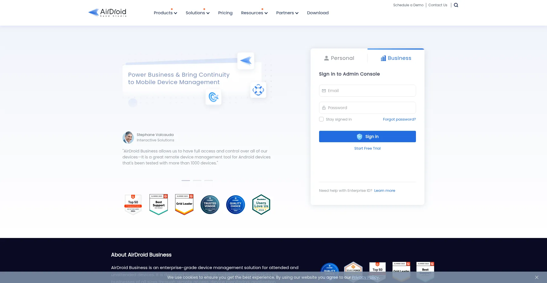 Website screenshot of Biz.airdroid.com
