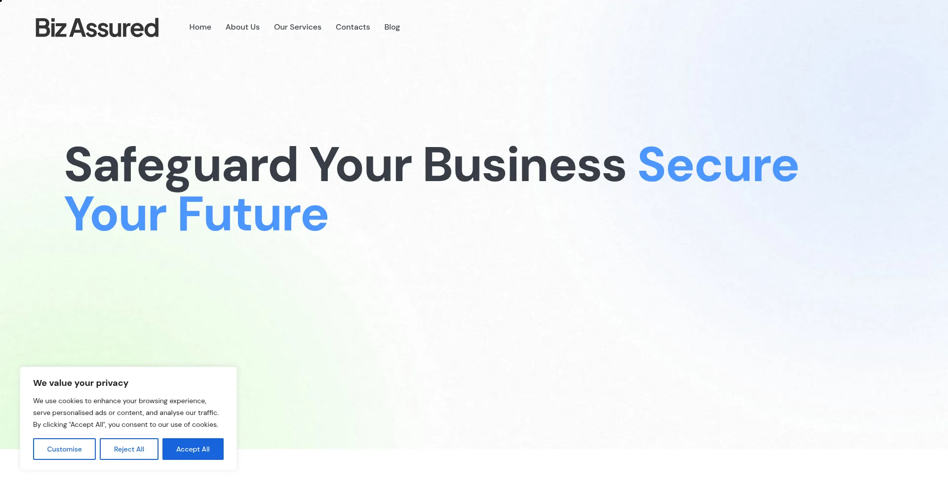 Website screenshot of Bizassured.com