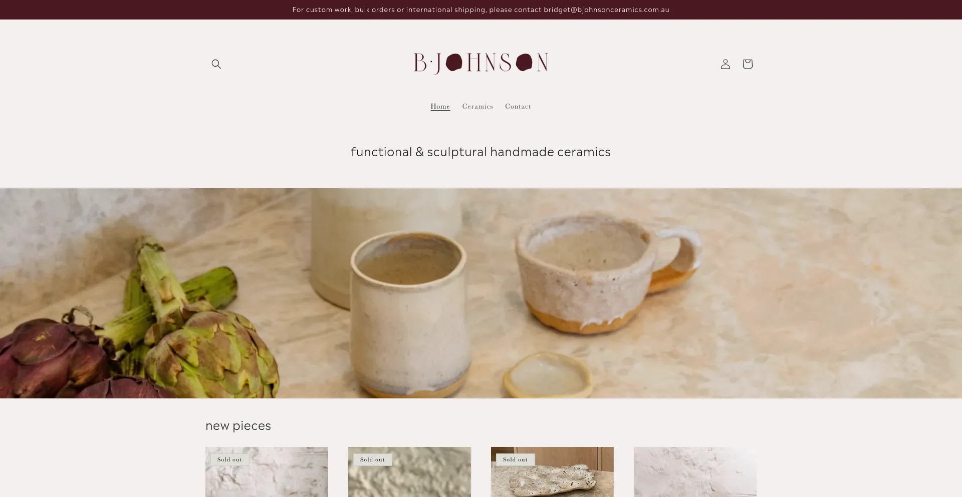 Website screenshot of Bjohnsonceramics.com.au