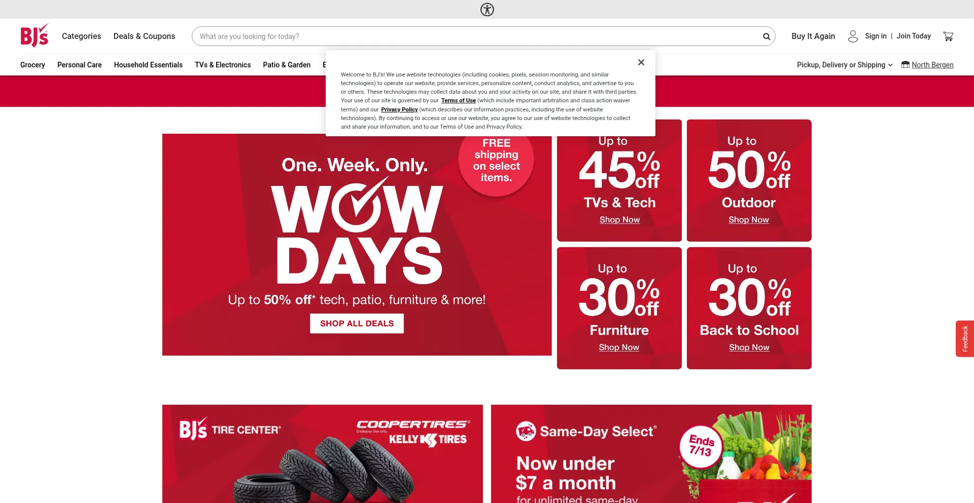 Website screenshot of Bjs.com