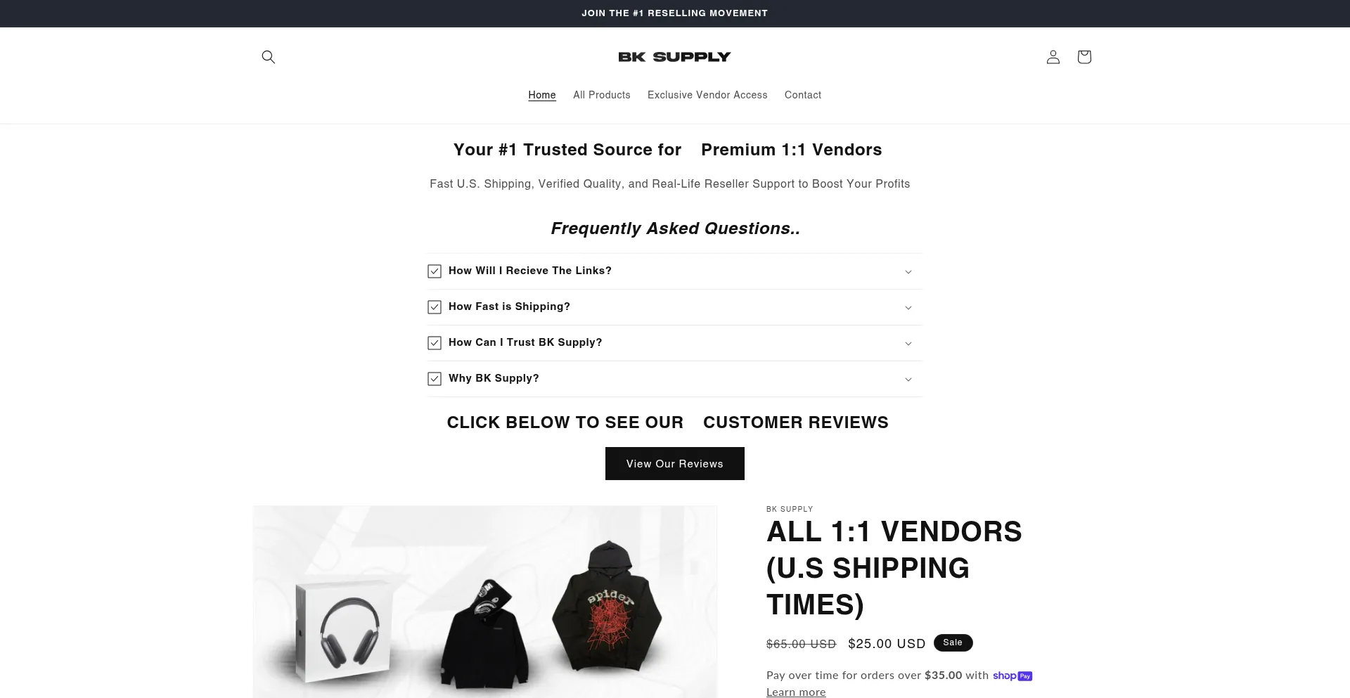 Website screenshot of Bksupply.store