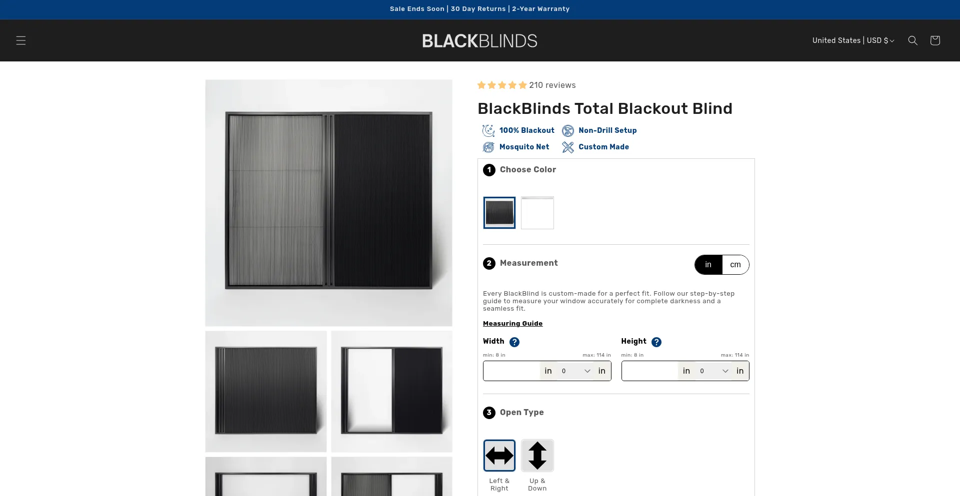 Website screenshot of Blackblinds.co