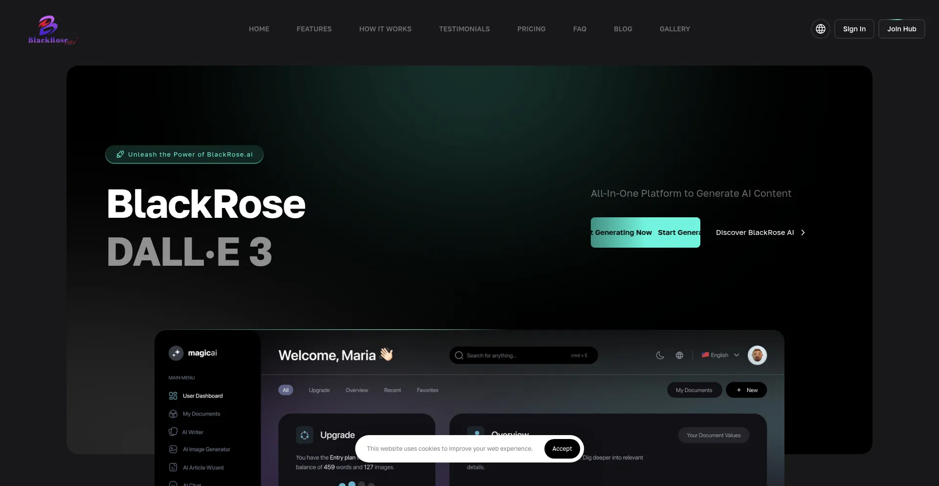 Website screenshot of Blackrose.ai