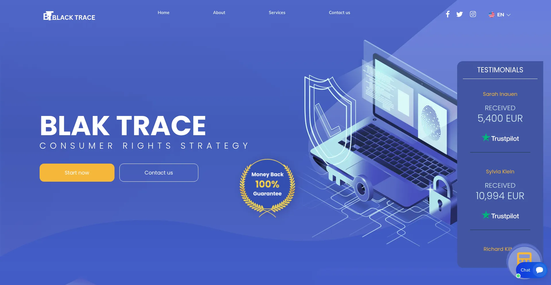 Website screenshot of Blaktrace.net