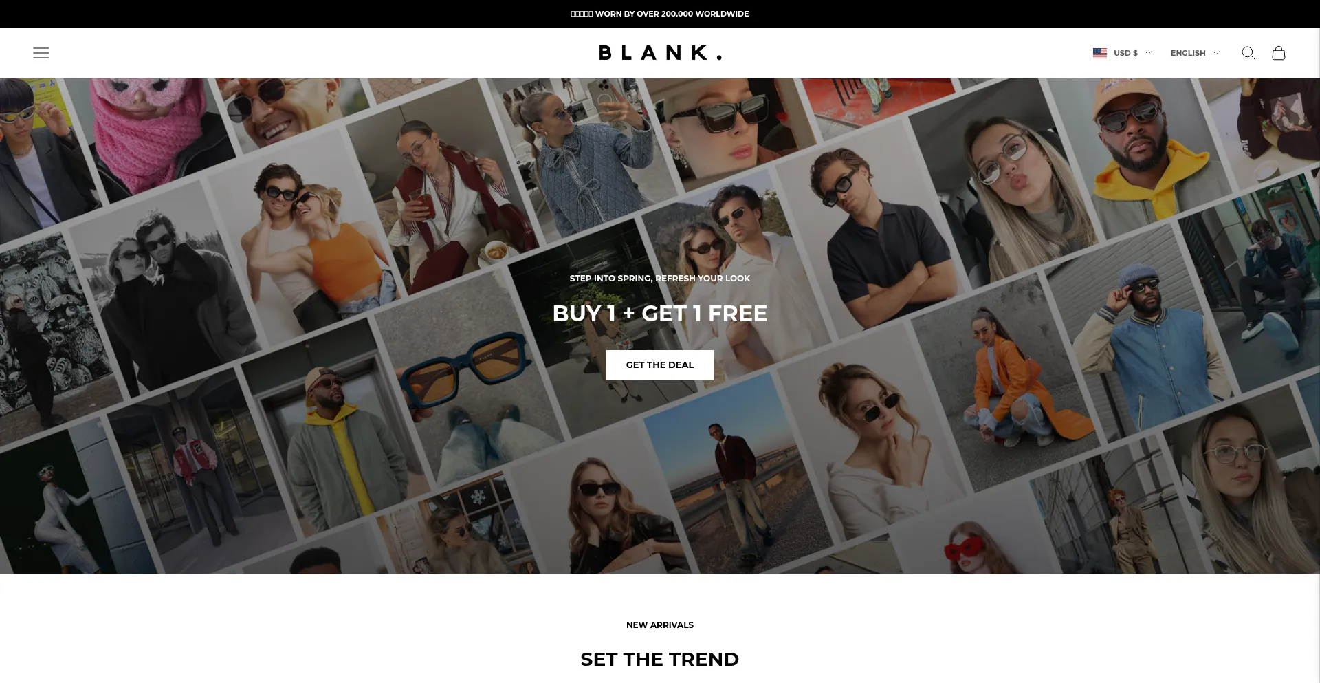Website screenshot of Blank-sunglasses.com