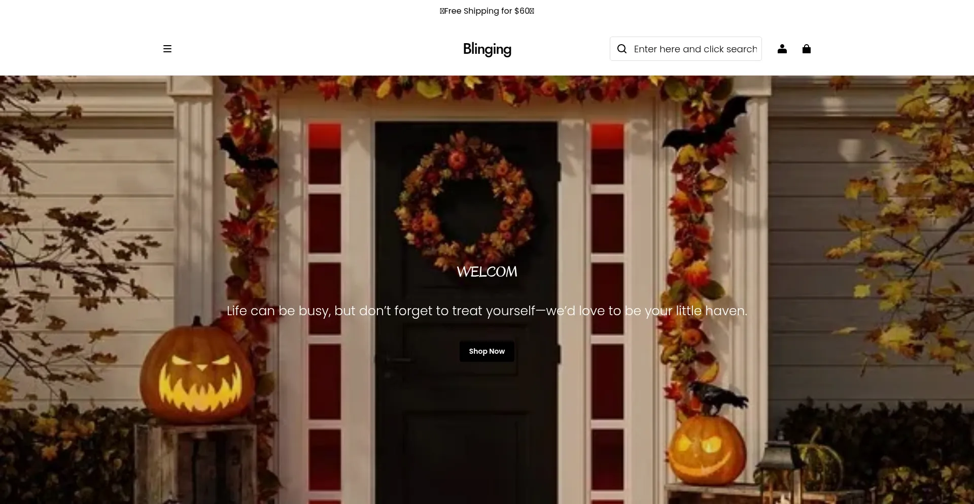 Website screenshot of Blinging.shop