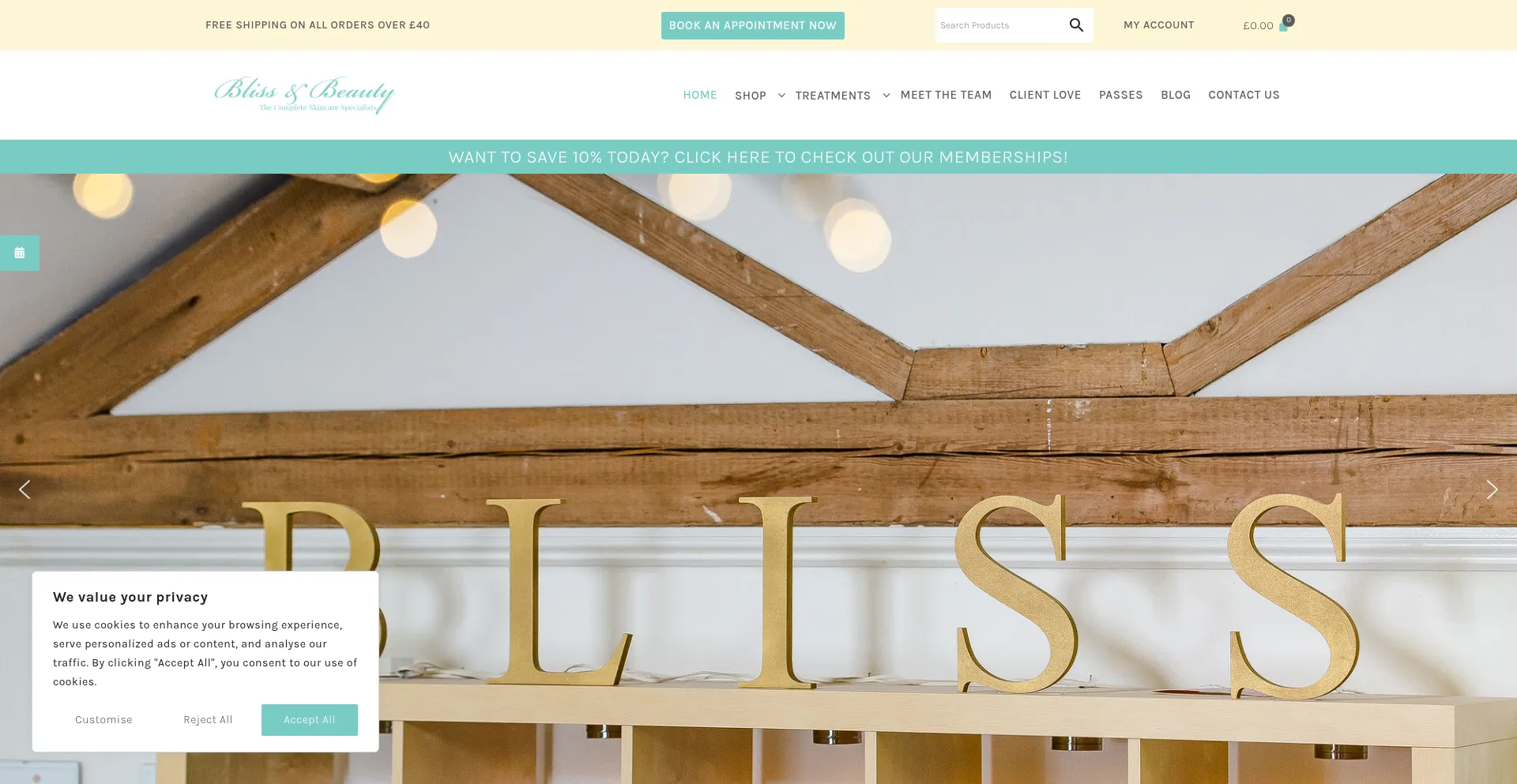 Website screenshot of Blissandbeauty.co.uk