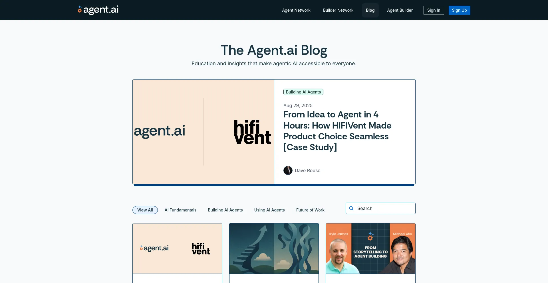Website screenshot of Blog.agent.ai