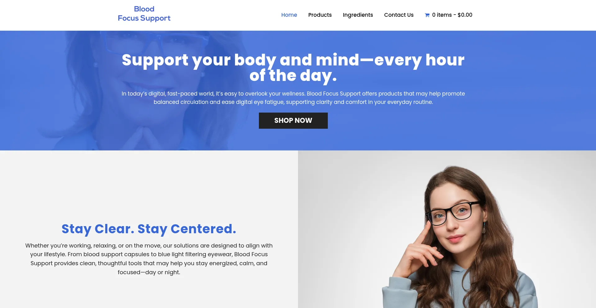 Website screenshot of Bloodfocussupport.com