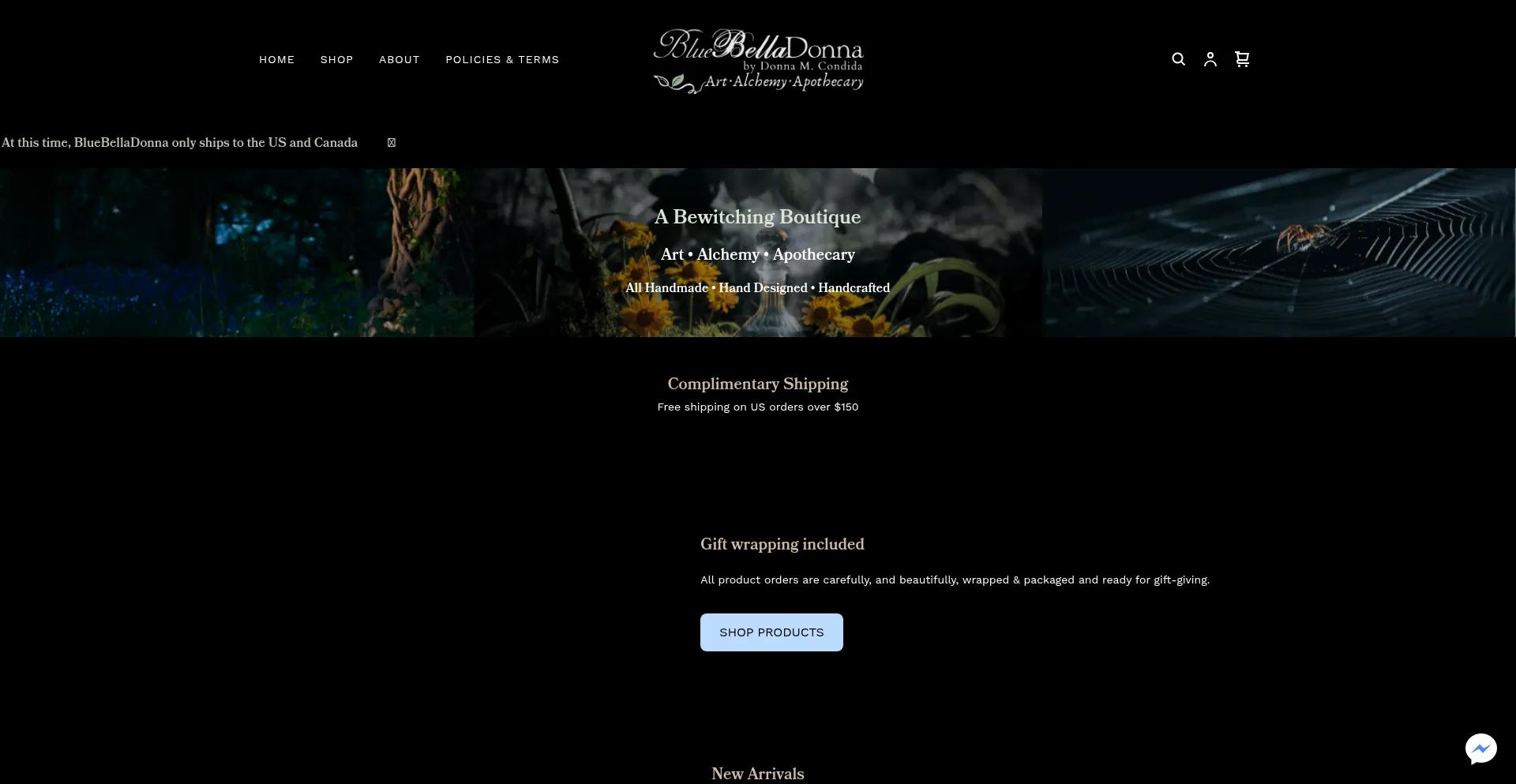 Website screenshot of Bluebelladonna.com