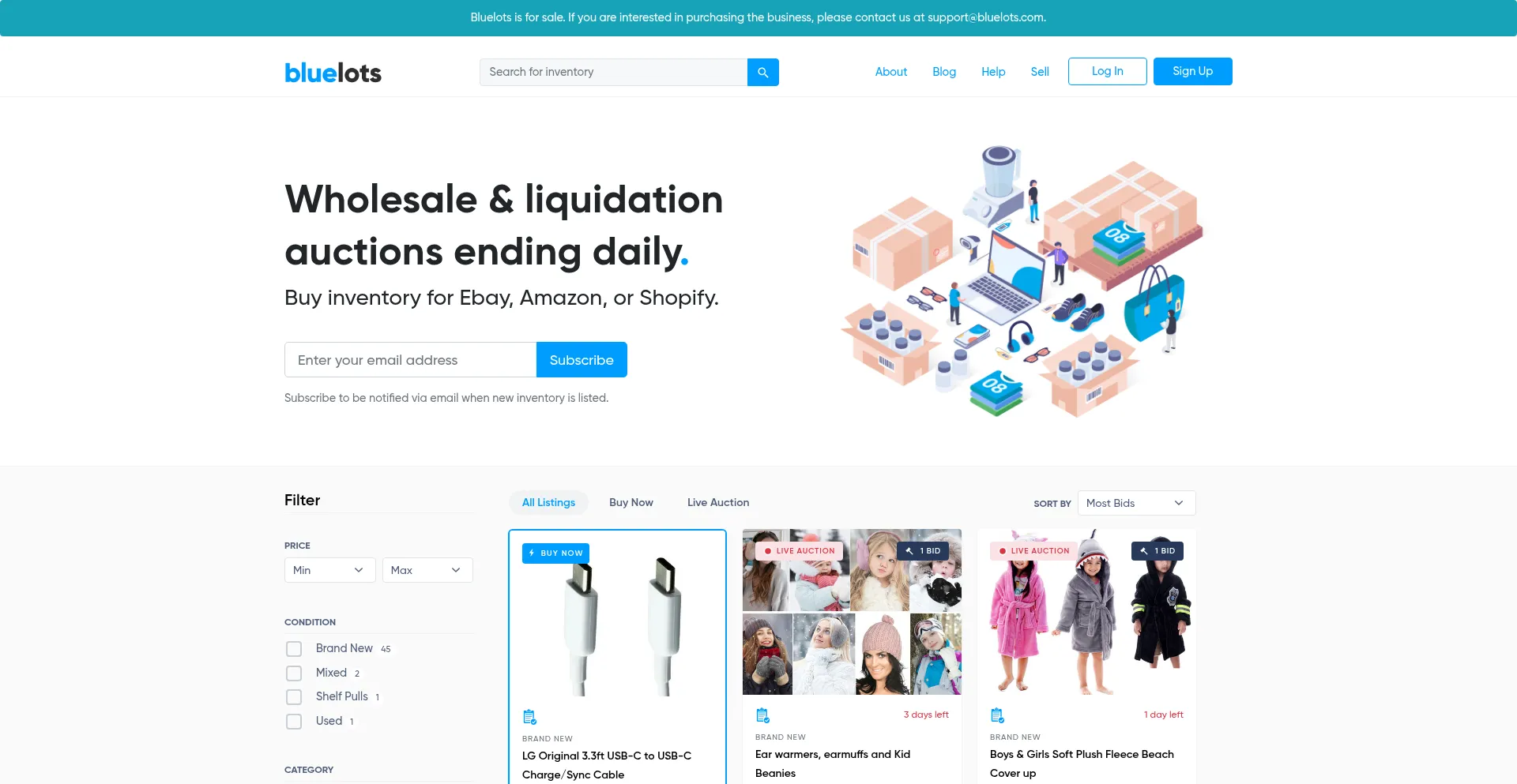 Website screenshot of Bluelots.com